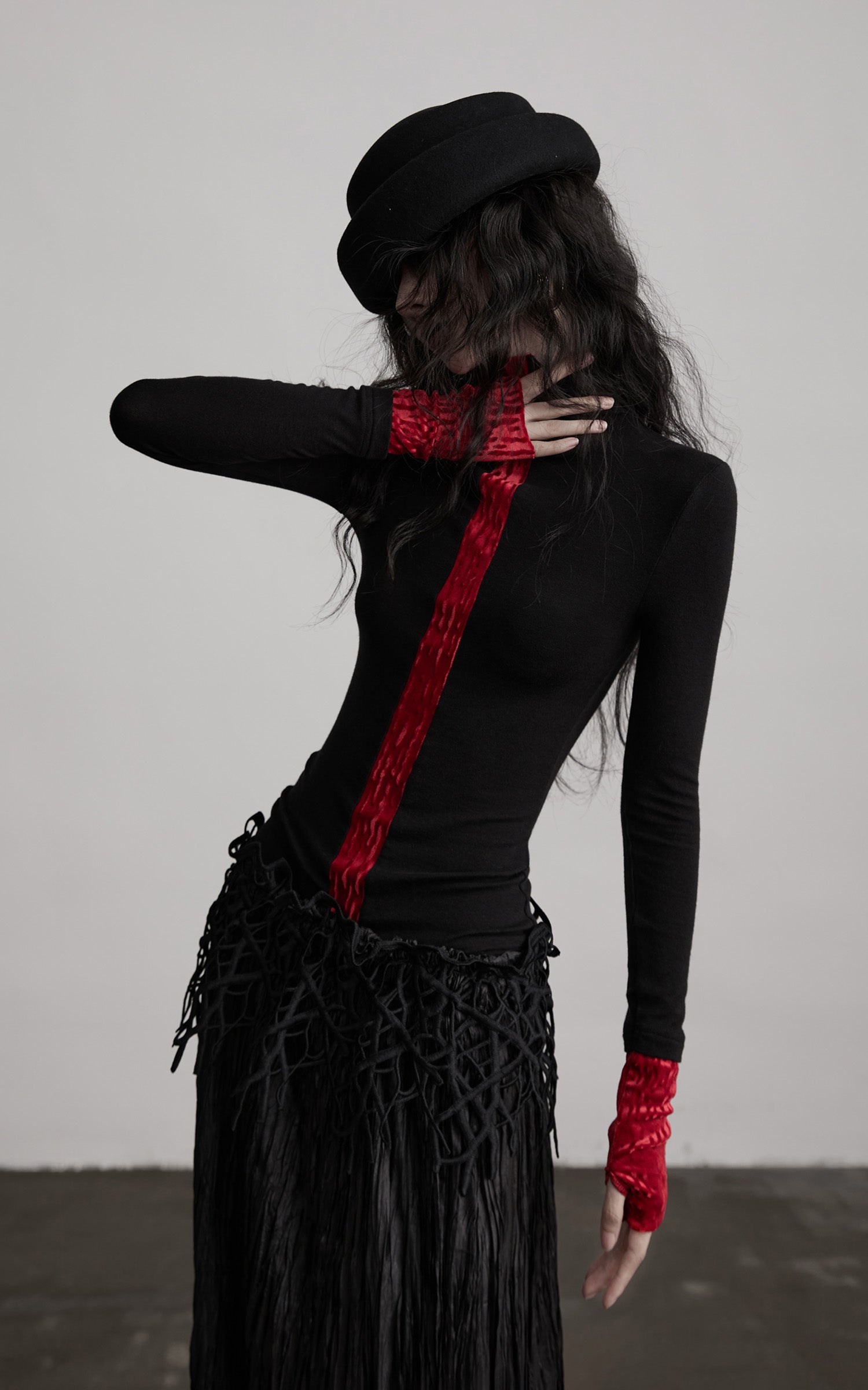 INDULGE Contrast Velvet Panel Long Sleeve T-Shirt