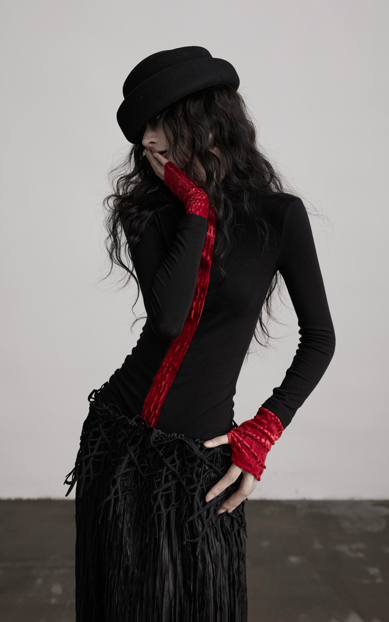 INDULGE Contrast Velvet Panel Long Sleeve T-Shirt