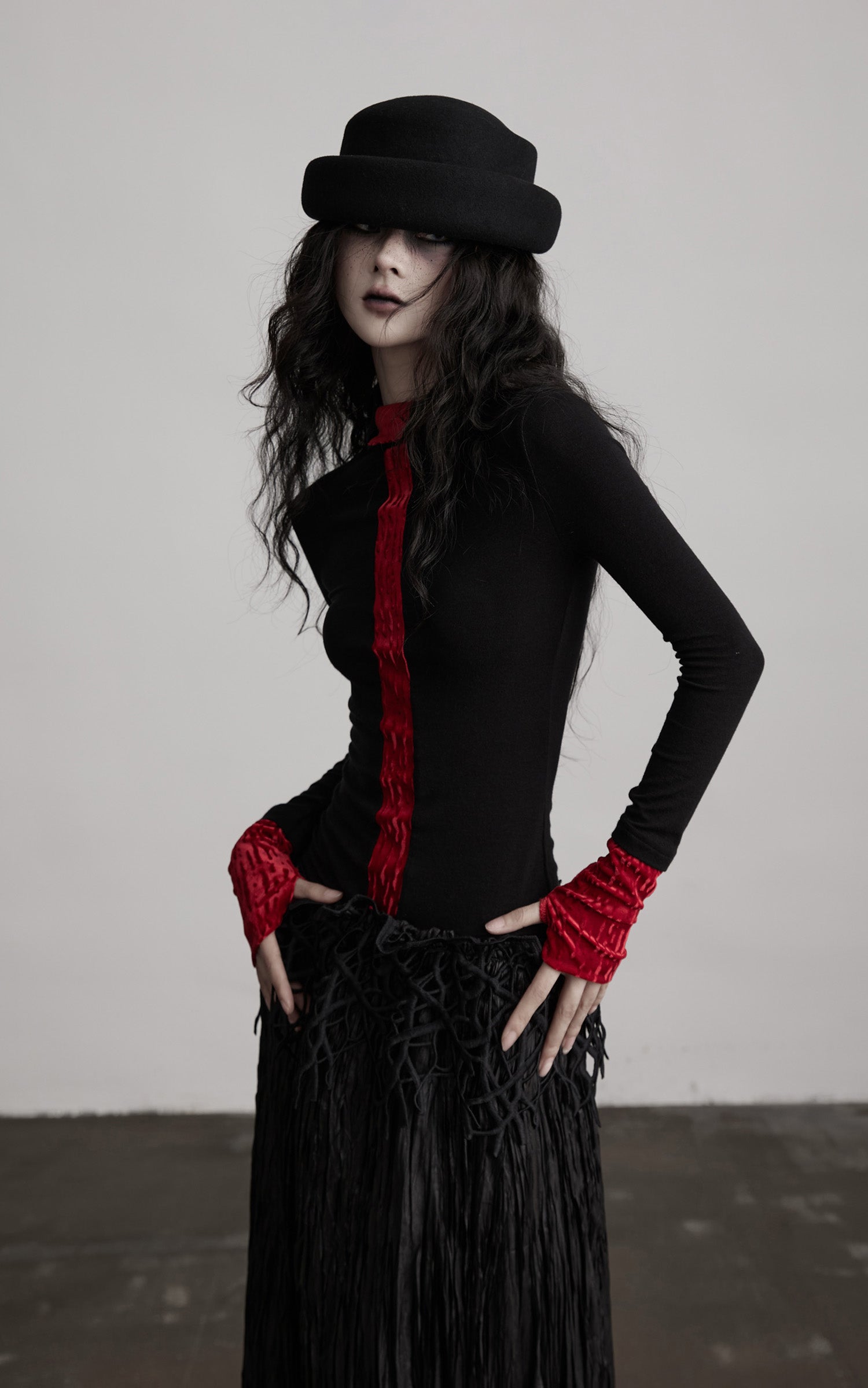 INDULGE Contrast Velvet Panel Long Sleeve T-Shirt