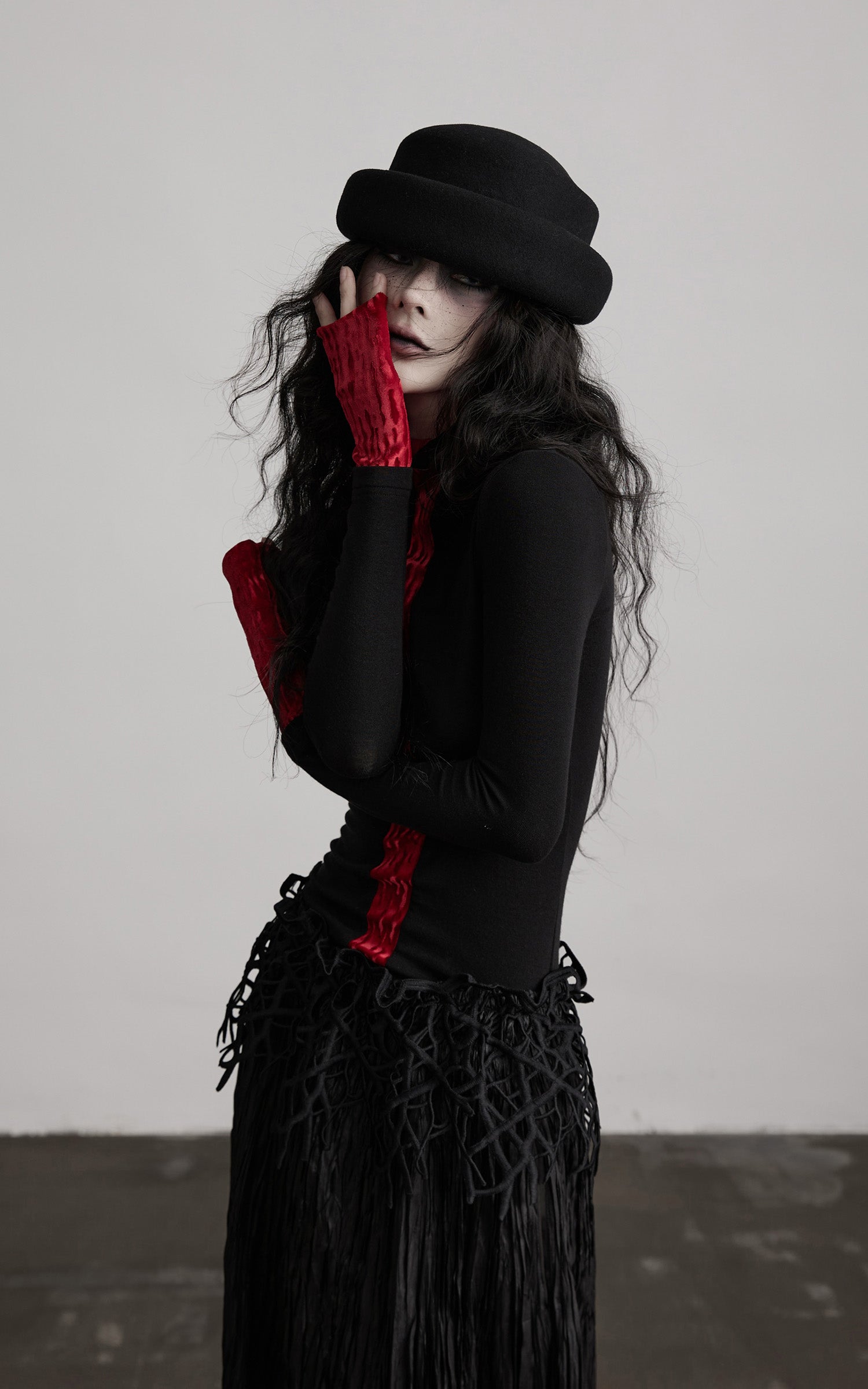 INDULGE Contrast Velvet Panel Long Sleeve T-Shirt