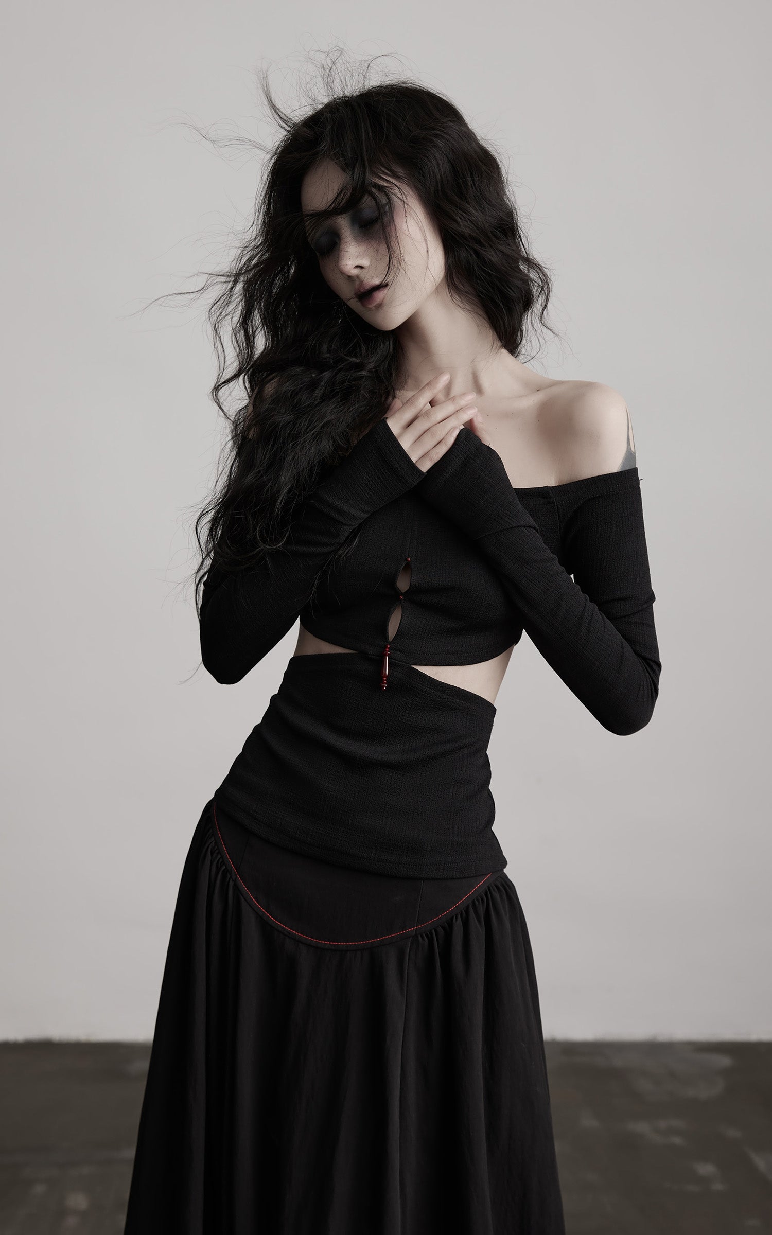 INDULGE Off-Shoulder Cutout Top with Bead Details