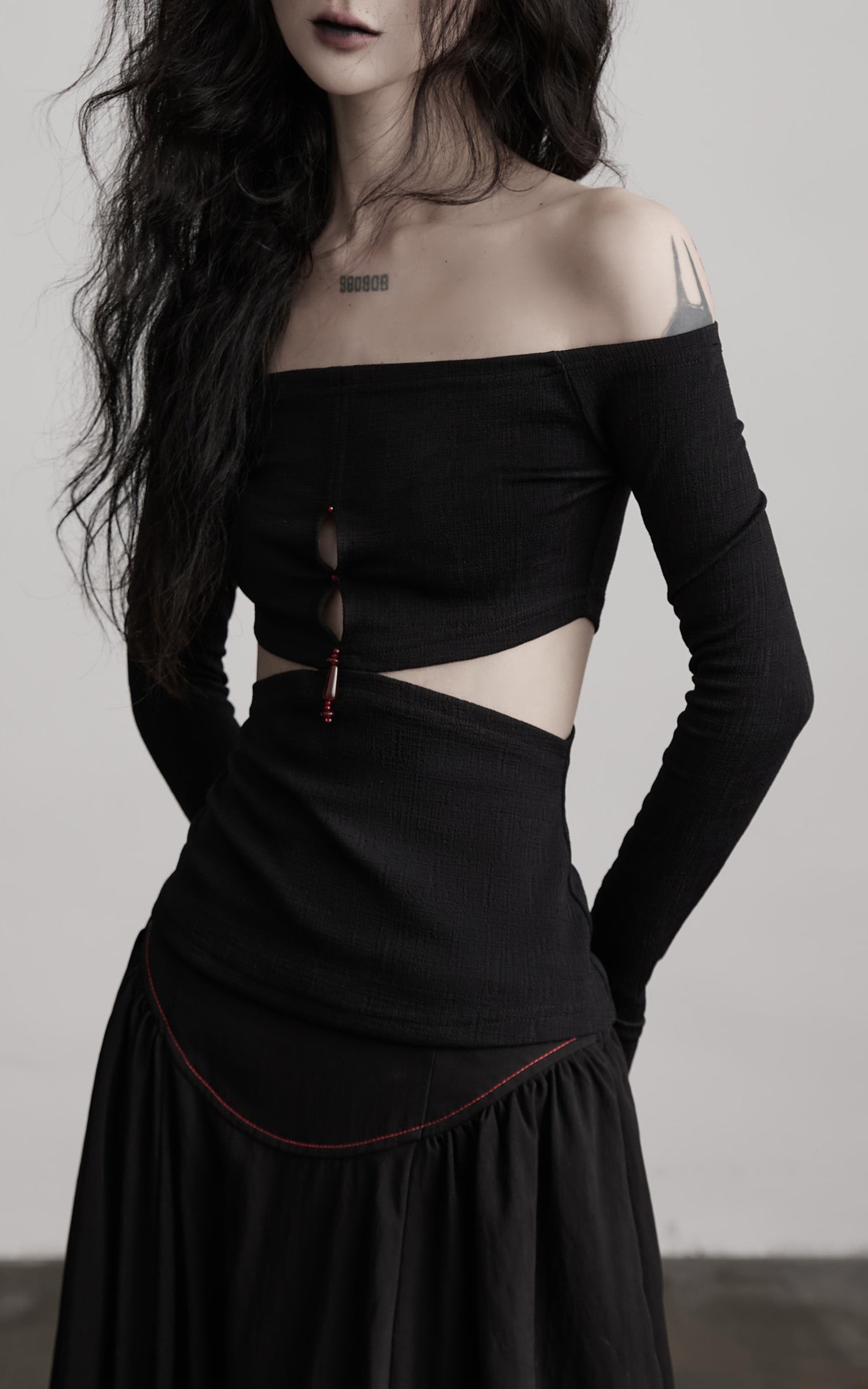 INDULGE Off-Shoulder Cutout Top with Bead Details
