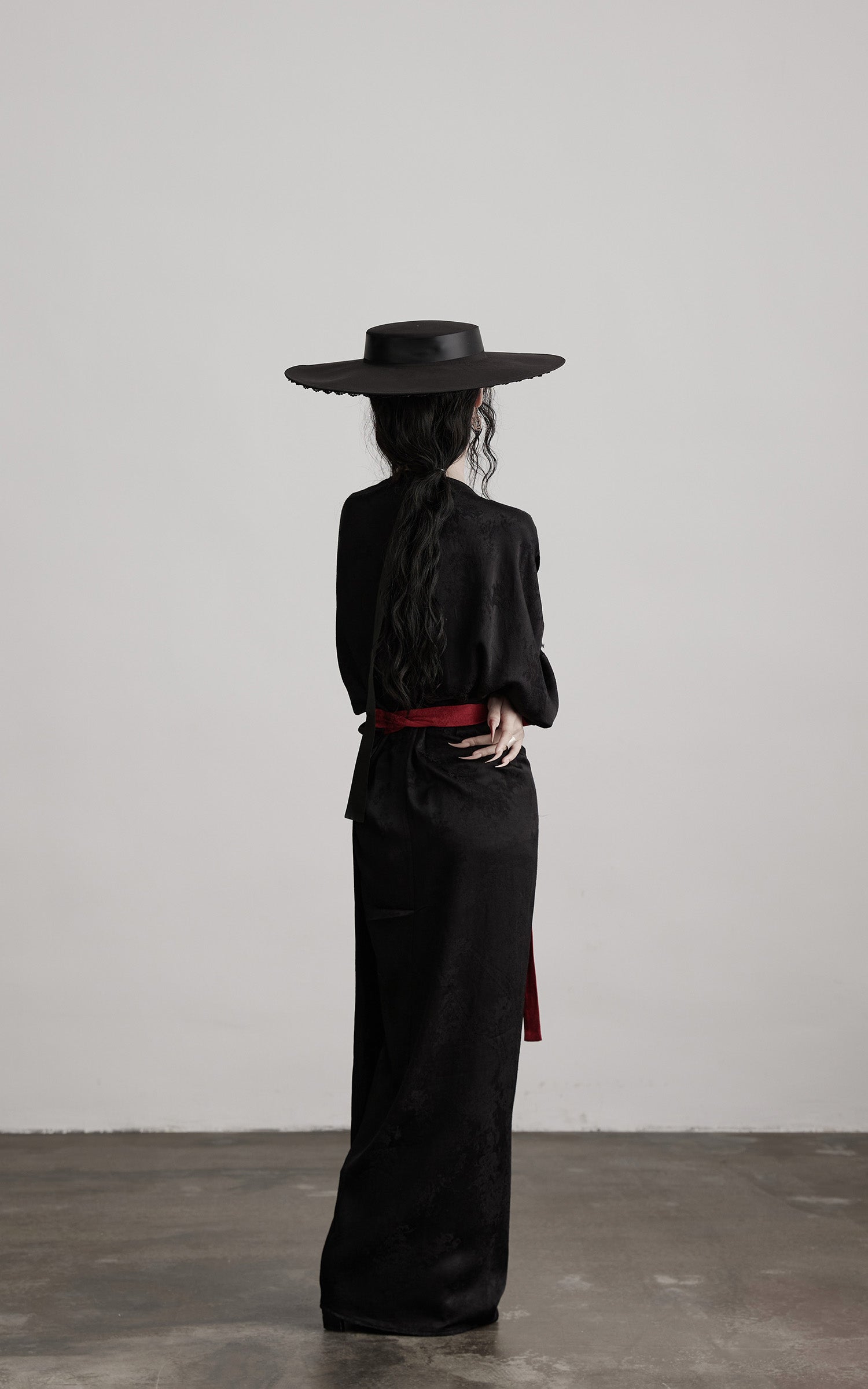 INDULGE Kimono Sleeve Wrap Coat with Red Contrast Cuffs and Long Tie