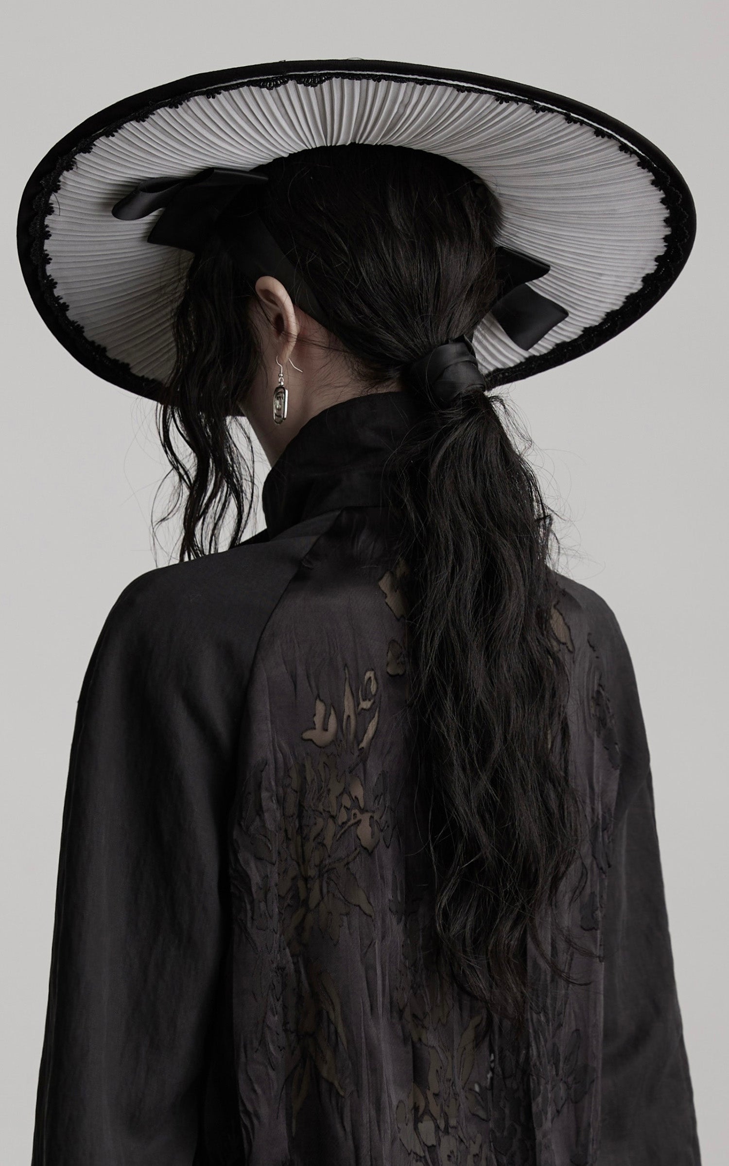 INDULGE Textured Jacquard Shirt with High Collar and Ruched Hem