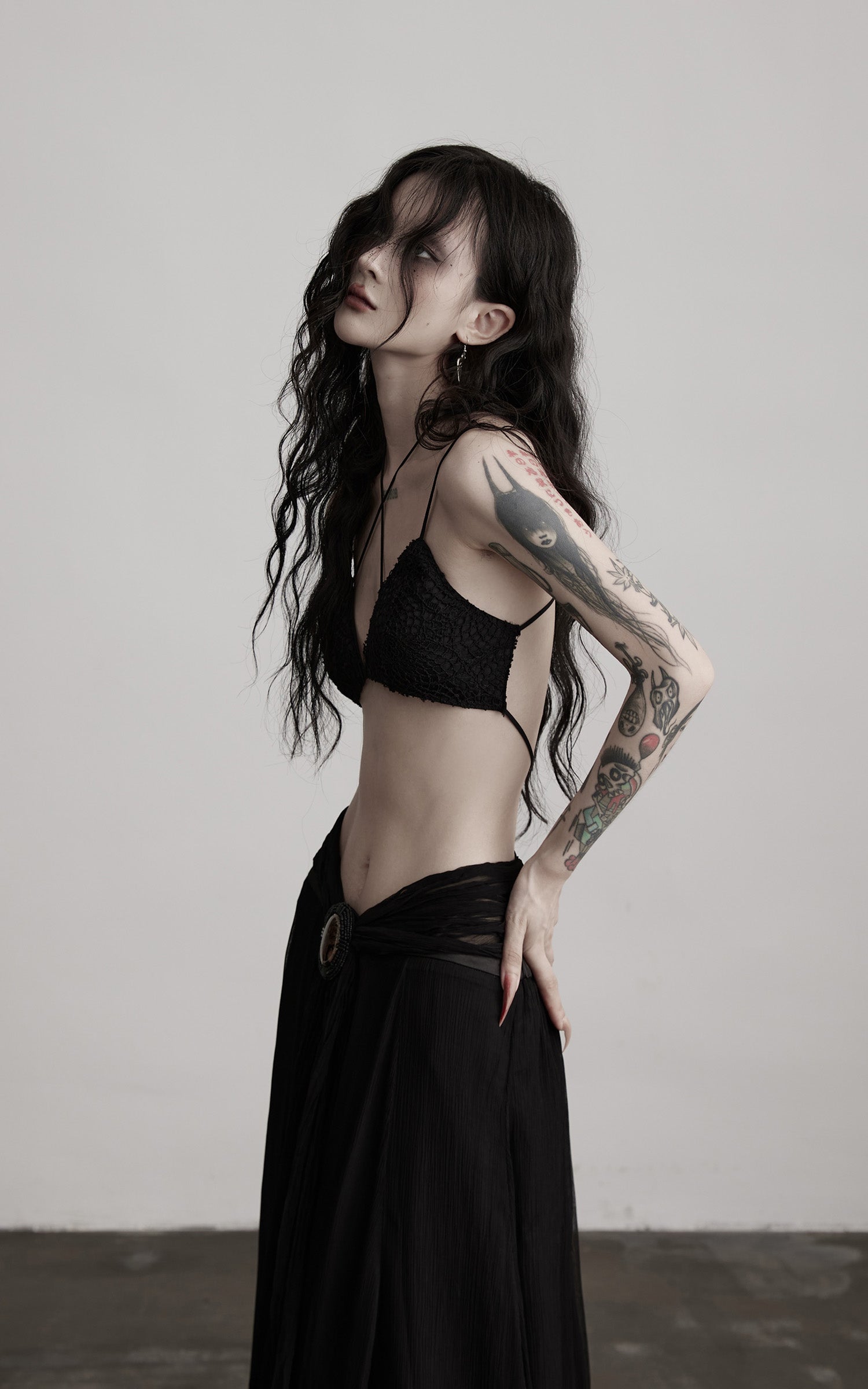 INDULGE Strappy Lace Bralette – Gothic Crochet Texture with Minimal Silhouette
