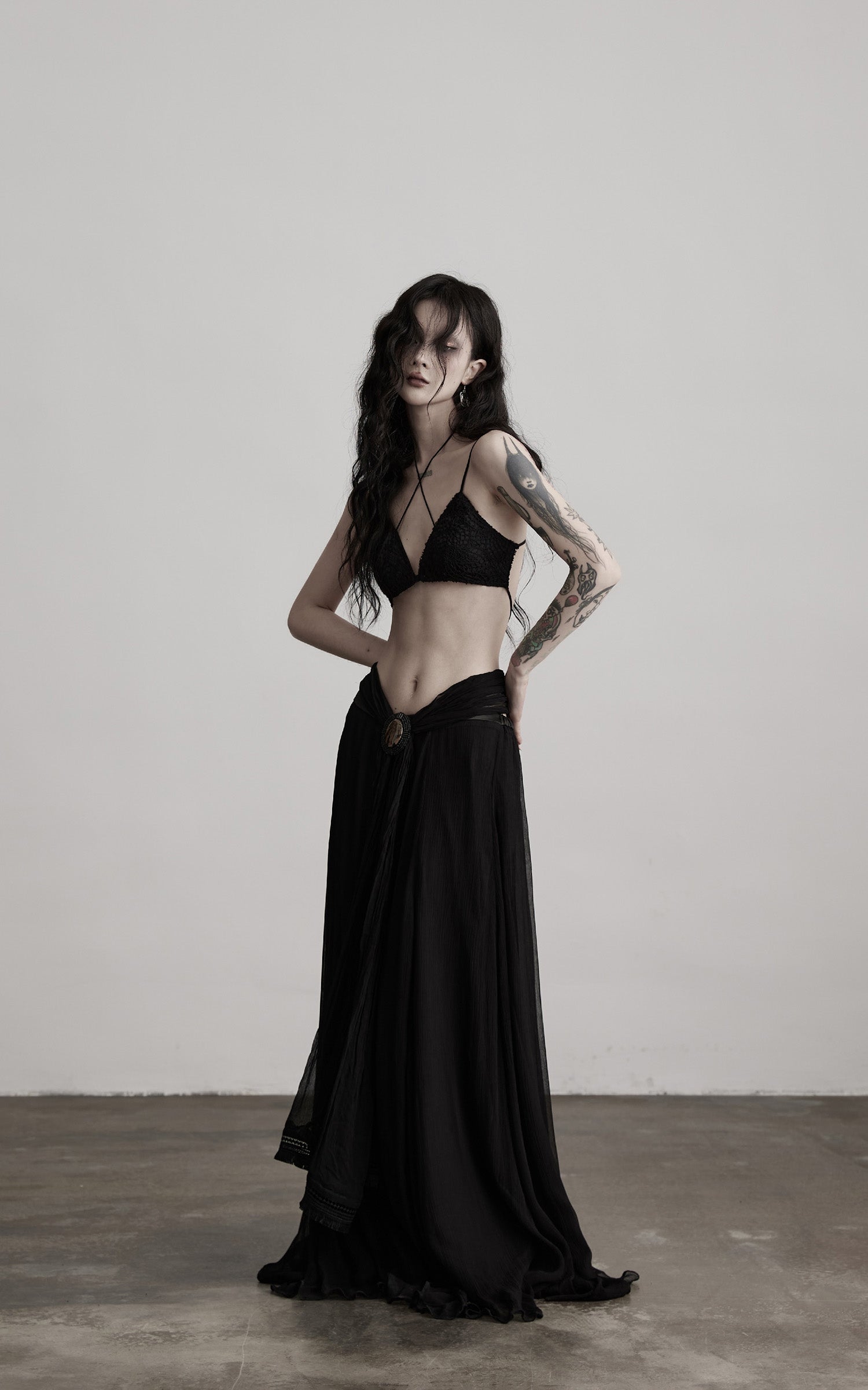 INDULGE Strappy Lace Bralette – Gothic Crochet Texture with Minimal Silhouette