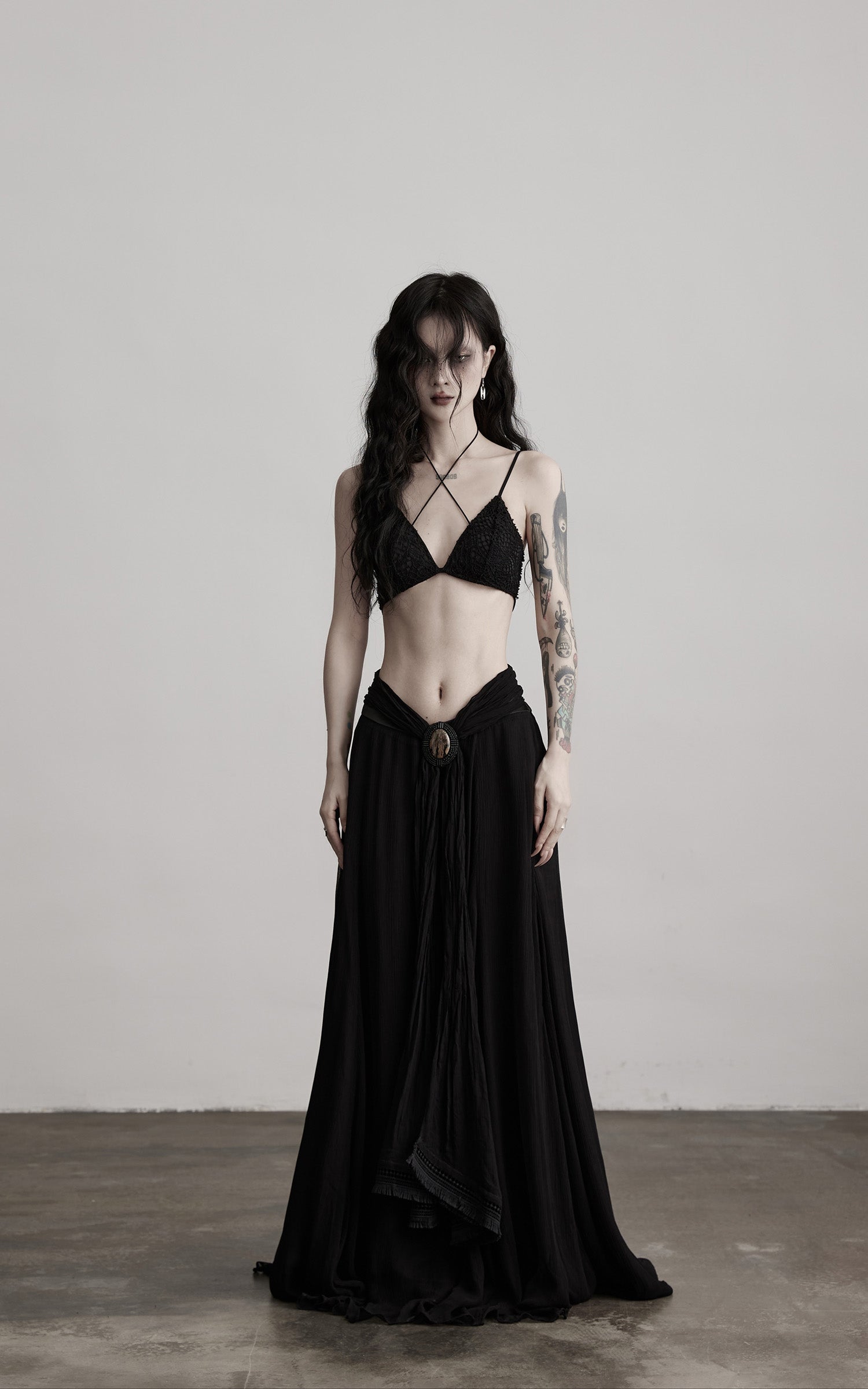 INDULGE Strappy Lace Bralette – Gothic Crochet Texture with Minimal Silhouette