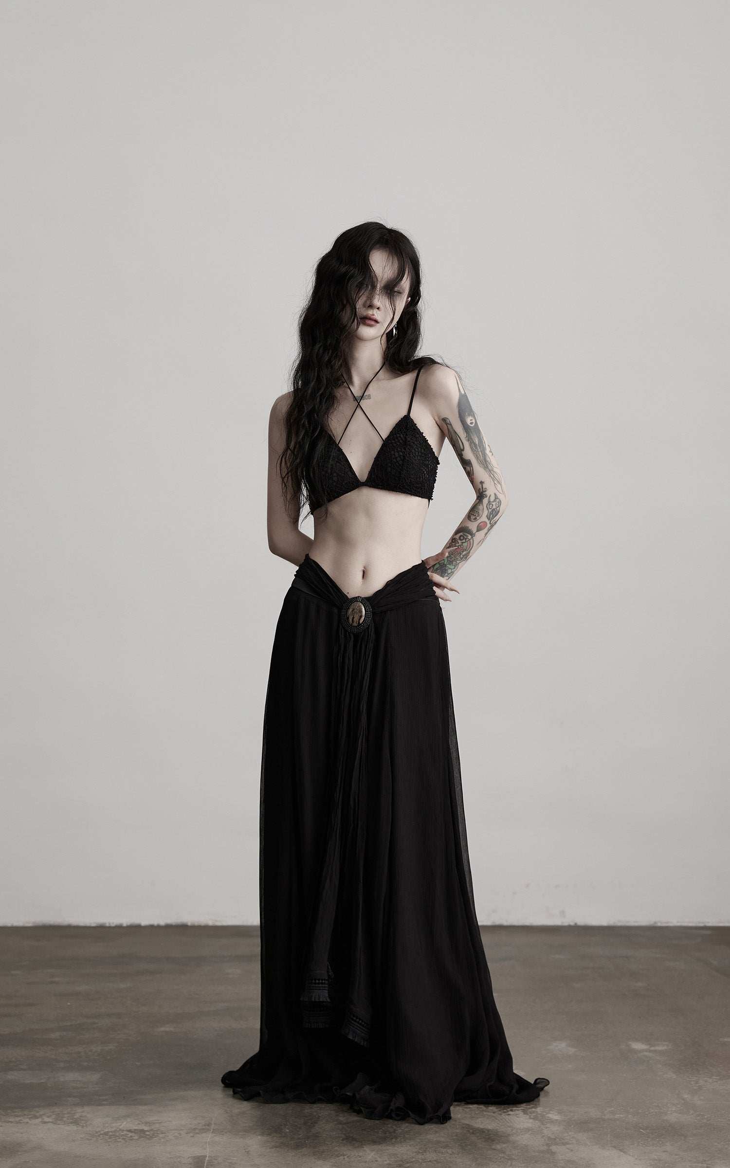 INDULGE Strappy Lace Bralette – Gothic Crochet Texture with Minimal Silhouette