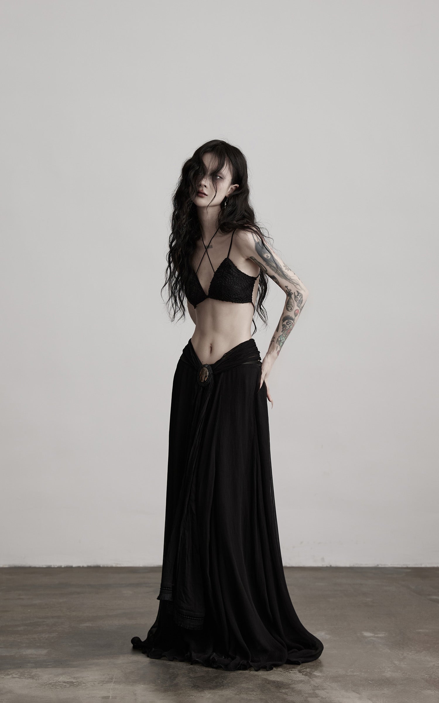 INDULGE Strappy Lace Bralette – Gothic Crochet Texture with Minimal Silhouette
