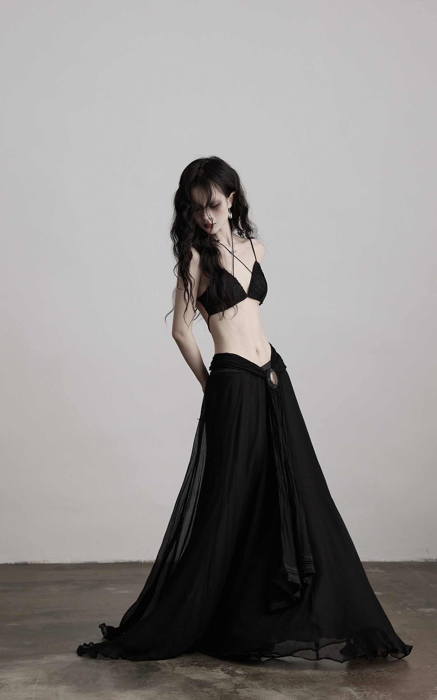 INDULGE Strappy Lace Bralette – Gothic Crochet Texture with Minimal Silhouette