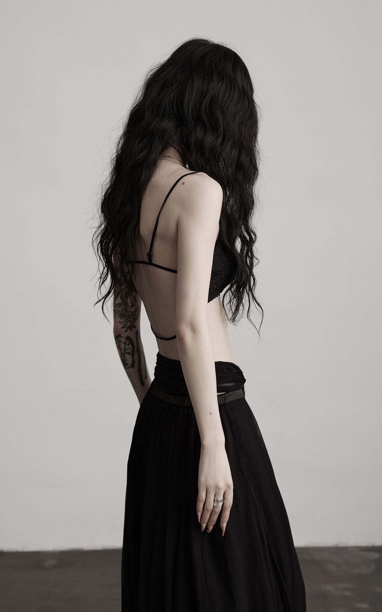 INDULGE Strappy Lace Bralette – Gothic Crochet Texture with Minimal Silhouette