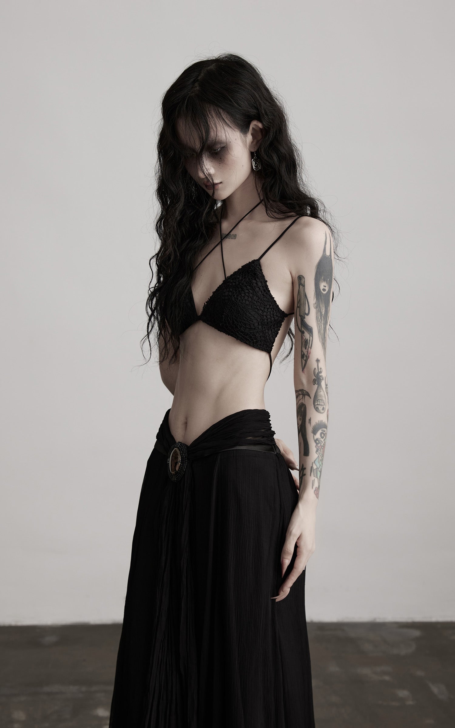 INDULGE Strappy Lace Bralette – Gothic Crochet Texture with Minimal Silhouette