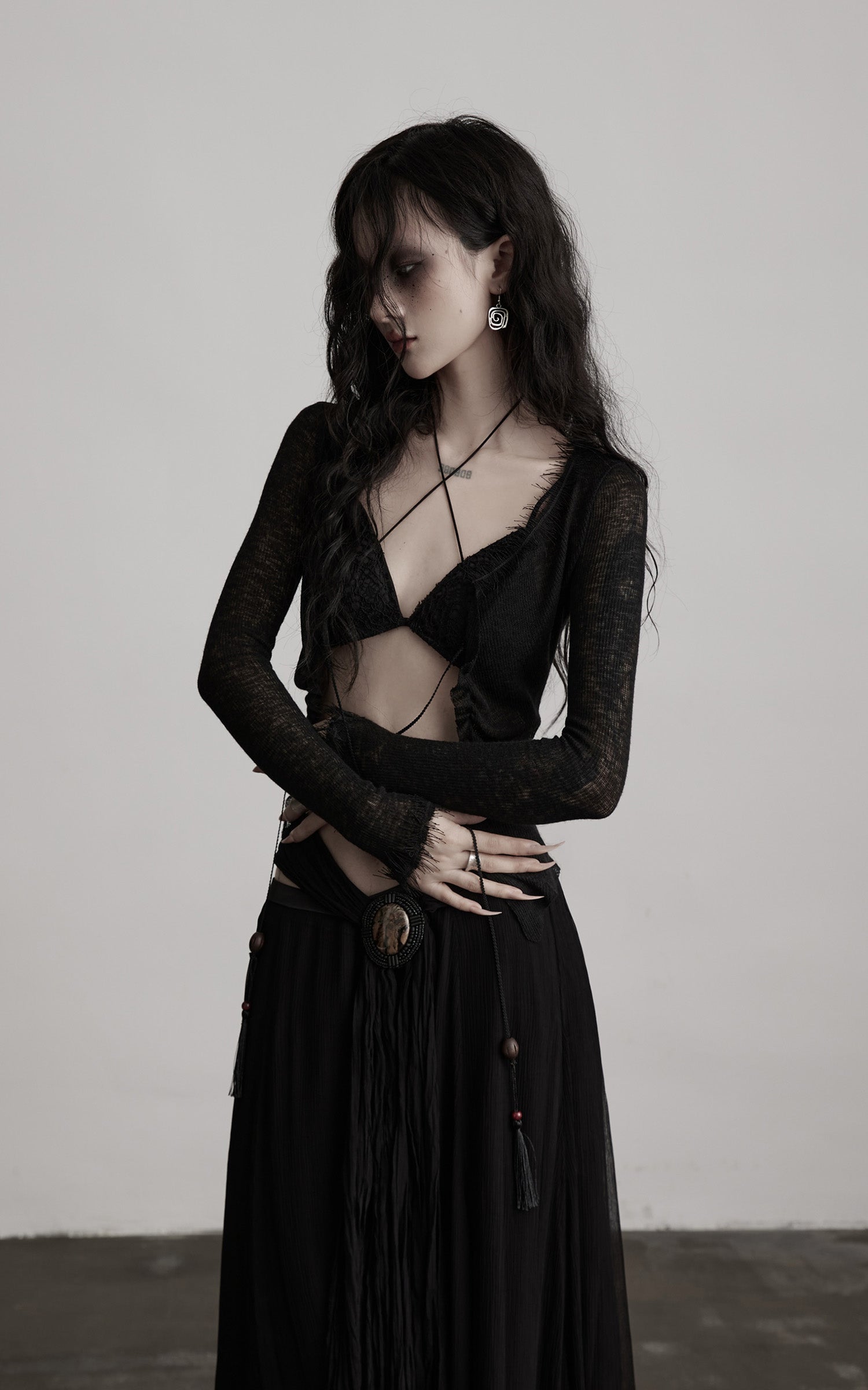 INDULGE Distressed Knit Long Sleeve Cardigan