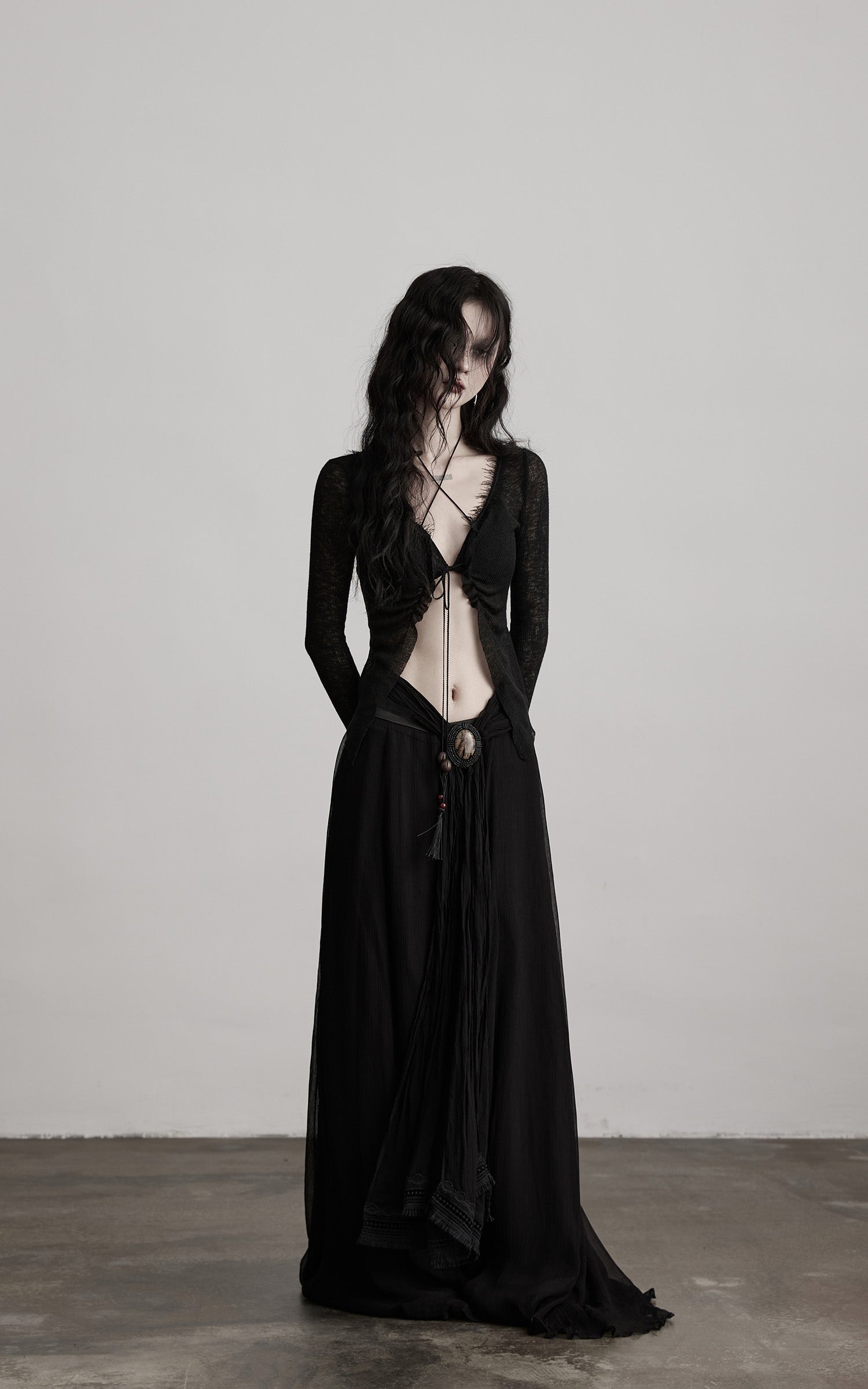 INDULGE Distressed Knit Long Sleeve Cardigan