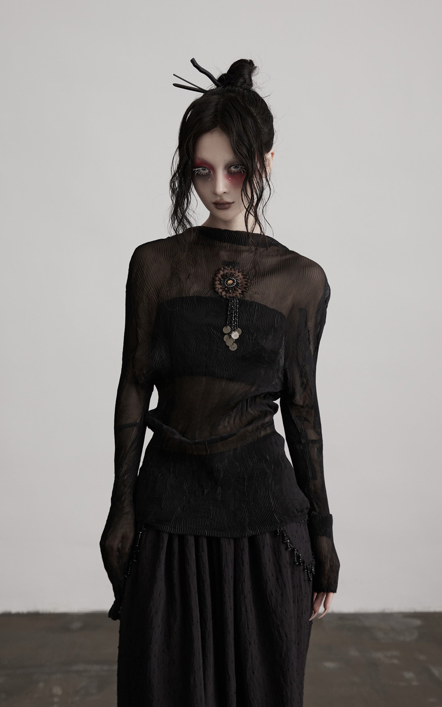 INDULGE Sheer Pleated Layered Top with Strapless Inner Bustier