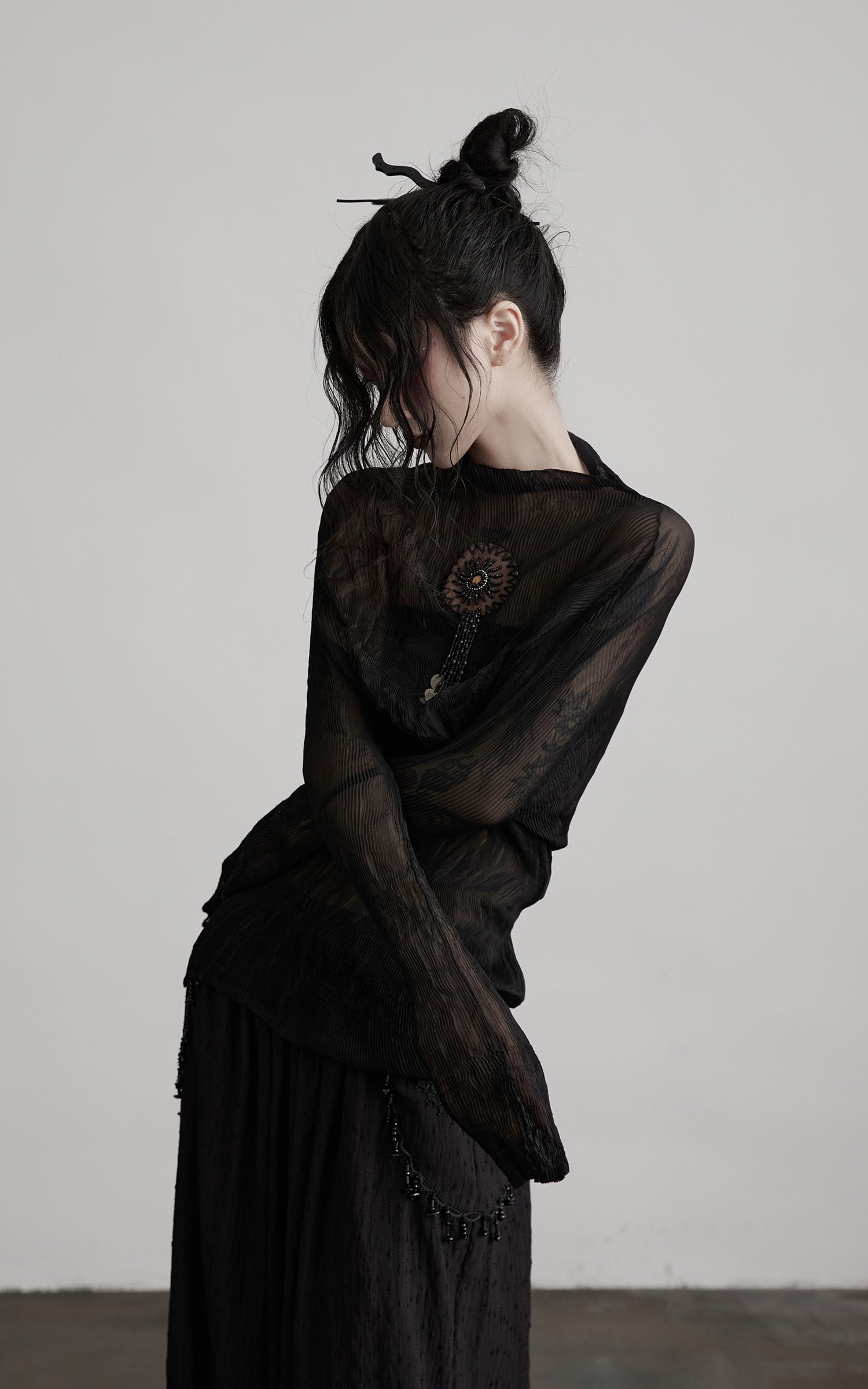 INDULGE Sheer Pleated Layered Top with Strapless Inner Bustier
