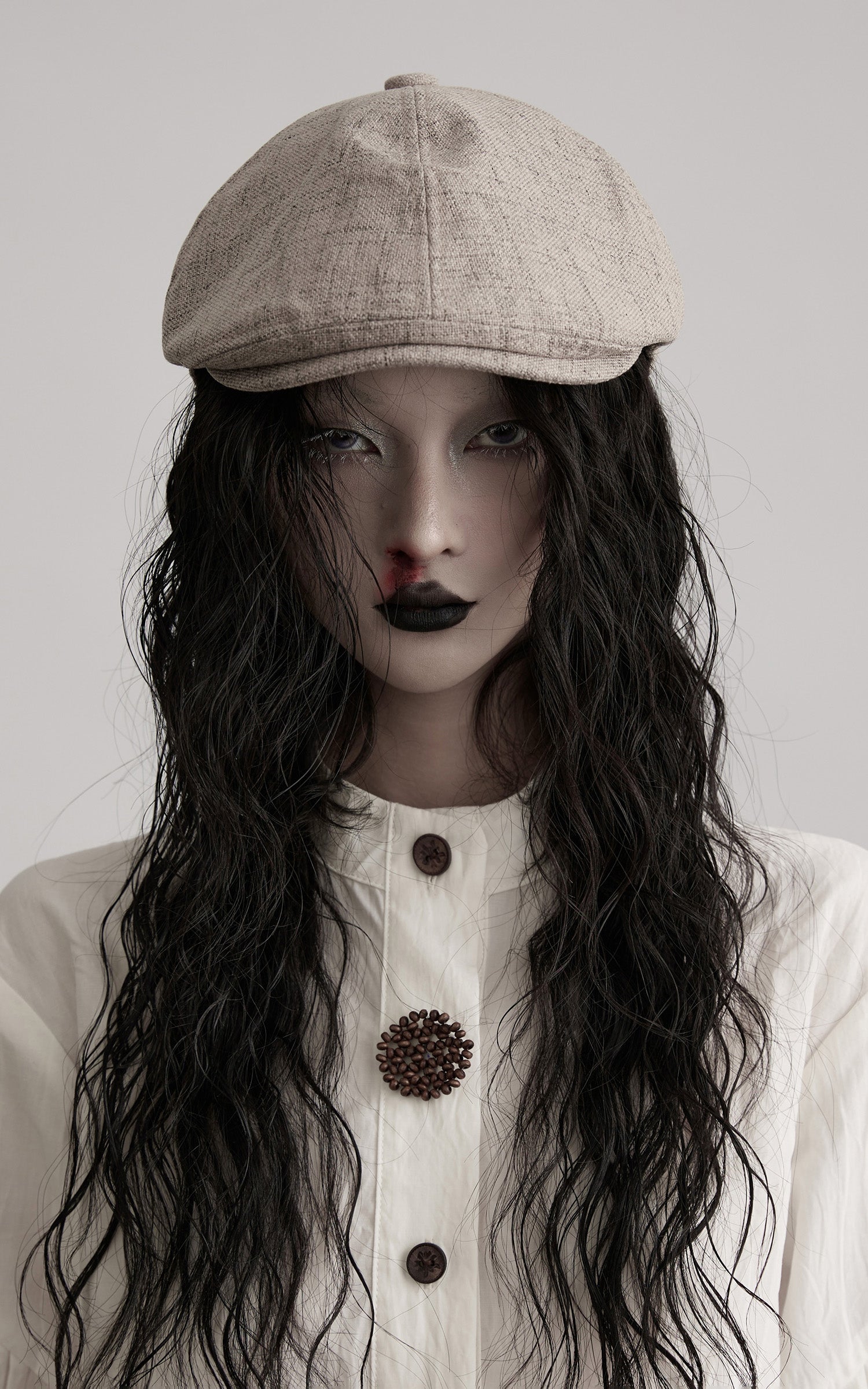 INDULGE Oversized Textured Cotton Shirt with Beaded Button Accents and Drawstring Hem