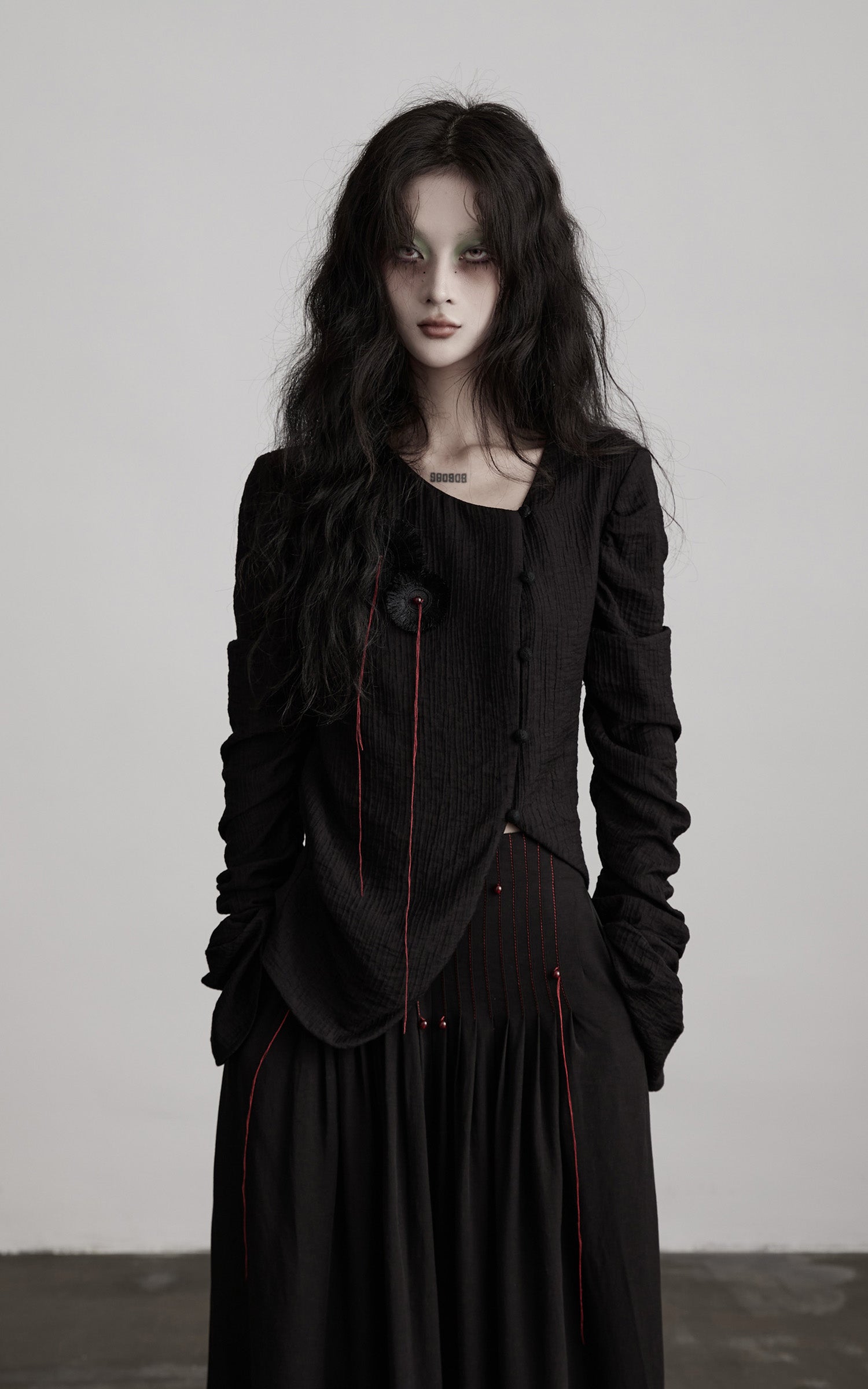 INDULGE Textured Long Sleeve Shirt with Draped Details