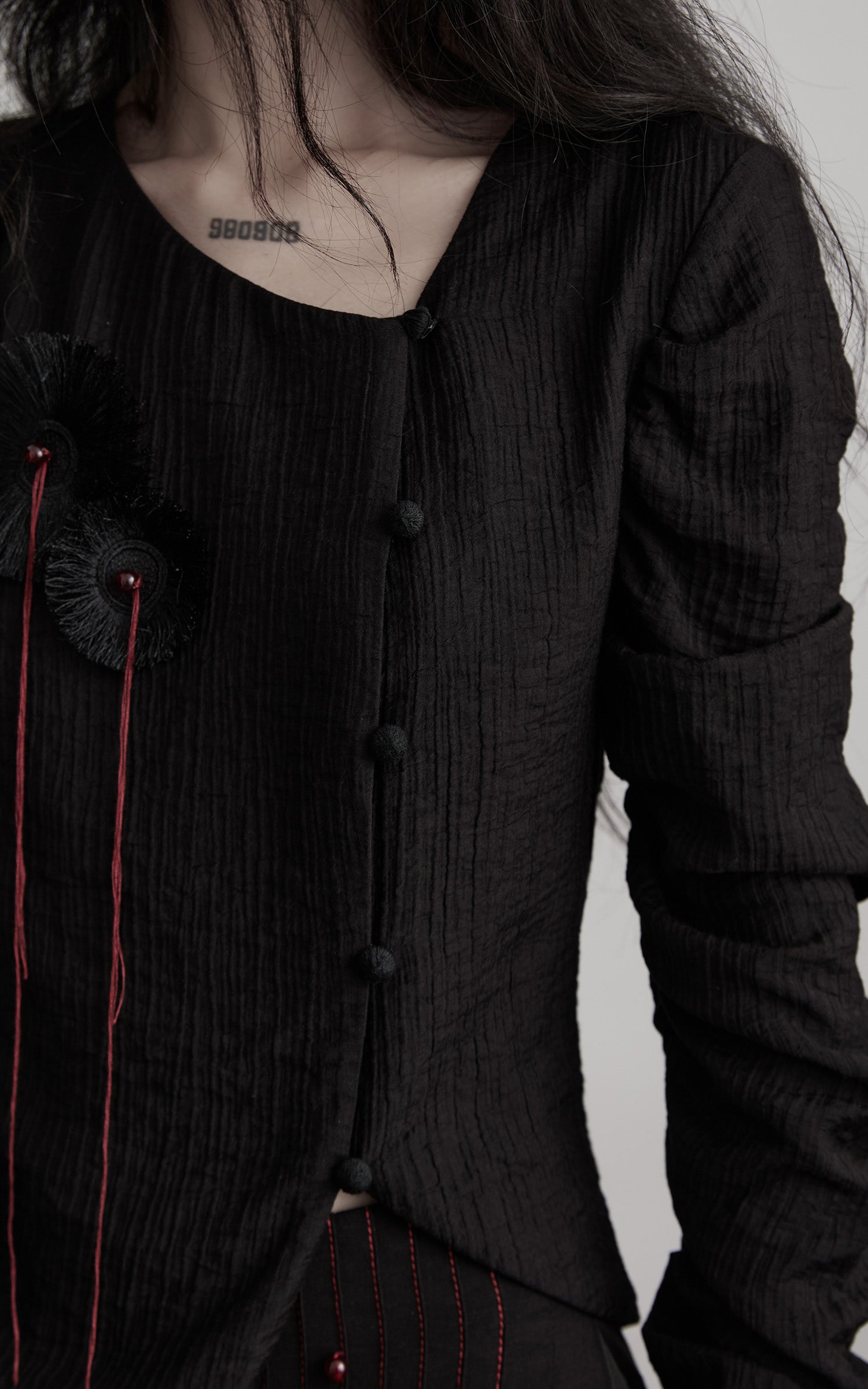 INDULGE Textured Long Sleeve Shirt with Draped Details