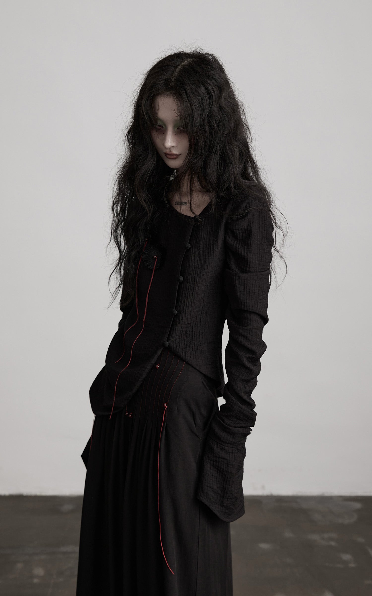 INDULGE Textured Long Sleeve Shirt with Draped Details
