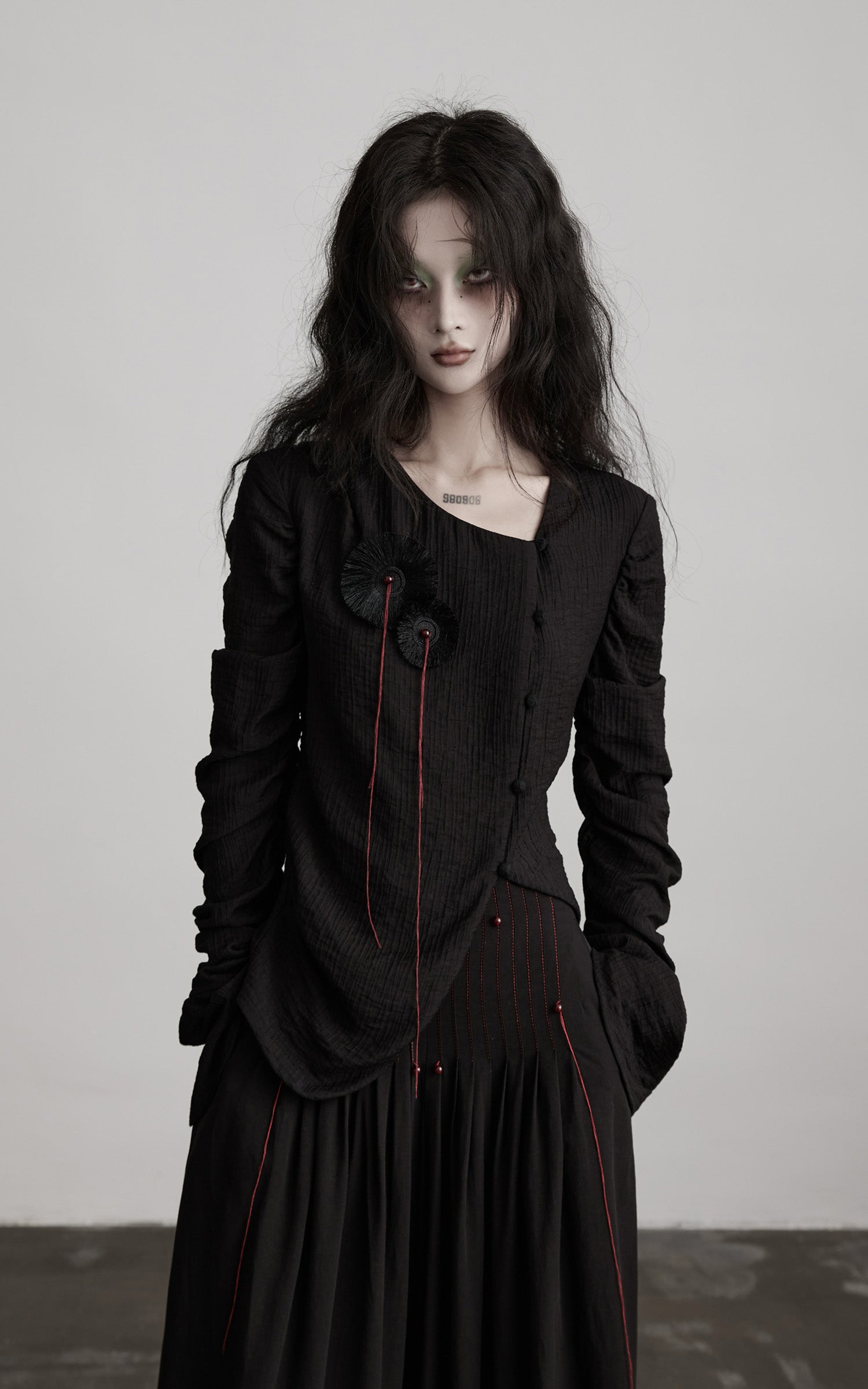 INDULGE Textured Long Sleeve Shirt with Draped Details