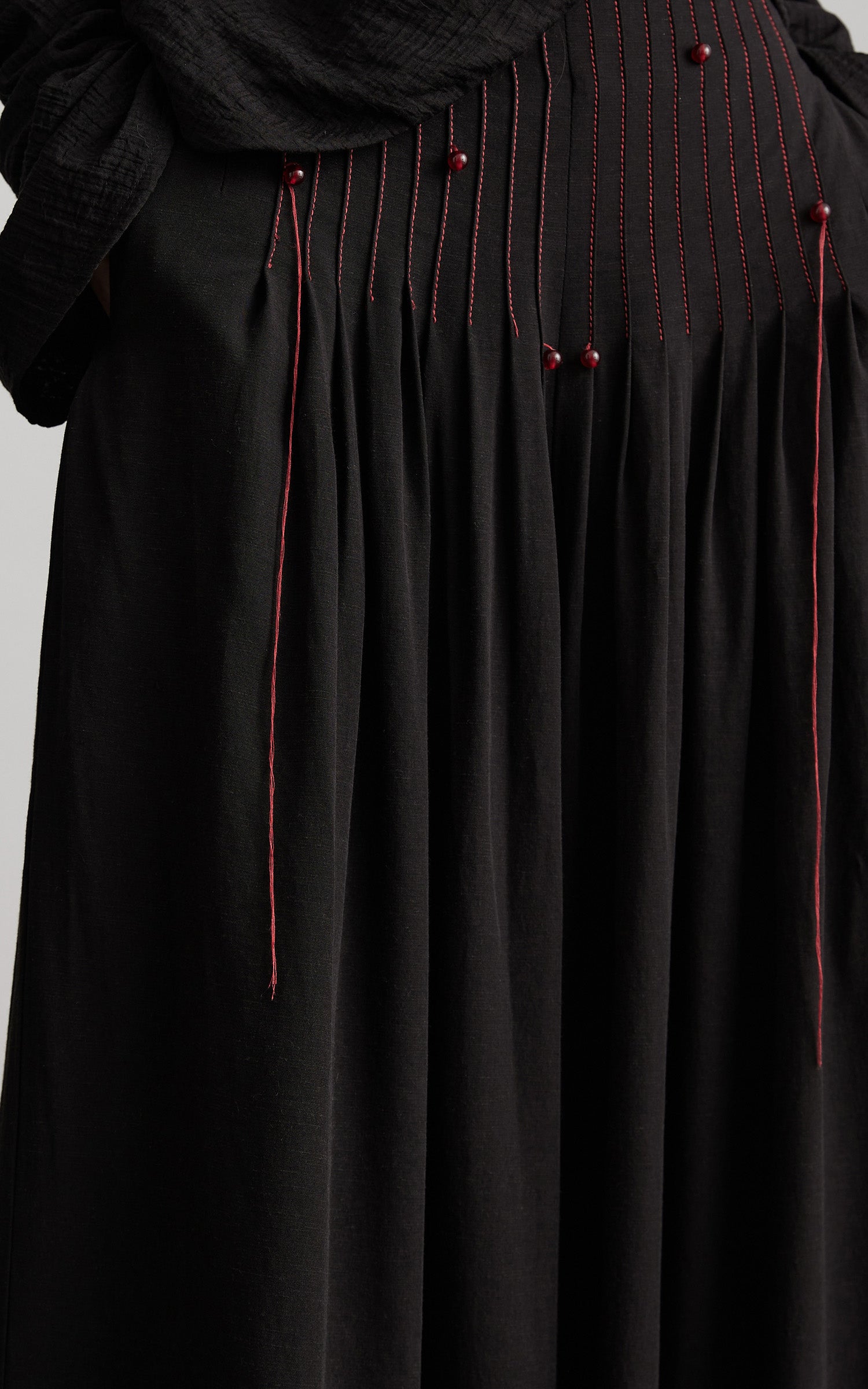 INDULGE Wide-Leg Trousers with Red Stitch Detailing