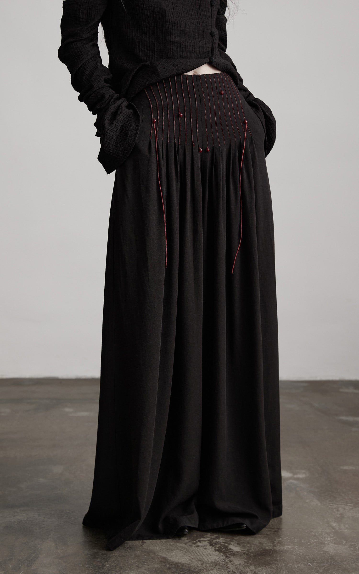 INDULGE Wide-Leg Trousers with Red Stitch Detailing