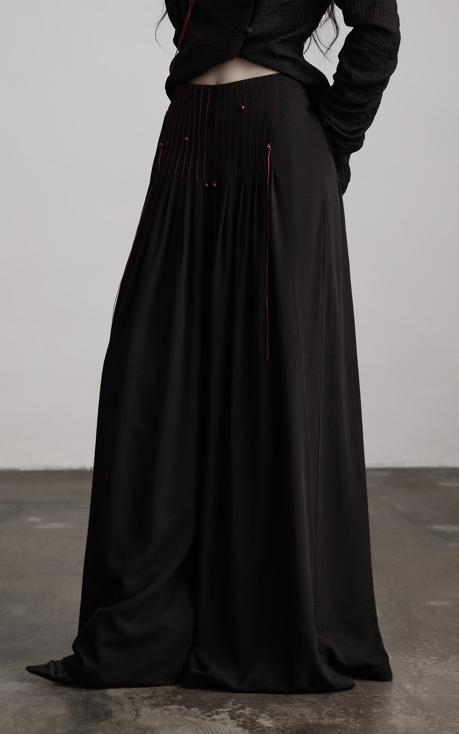 INDULGE Wide-Leg Trousers with Red Stitch Detailing