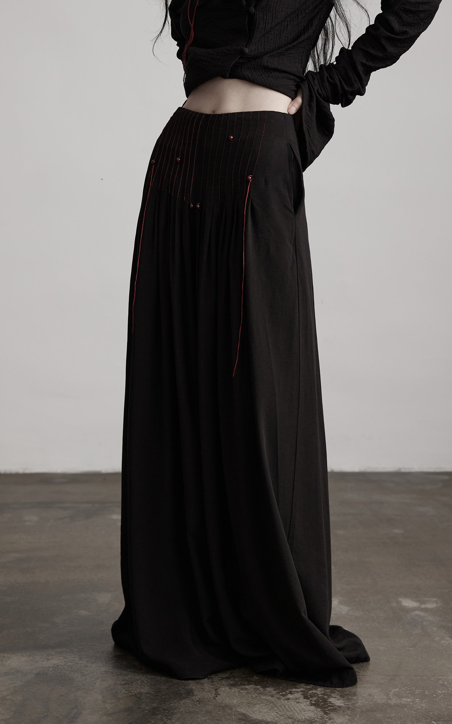 INDULGE Wide-Leg Trousers with Red Stitch Detailing