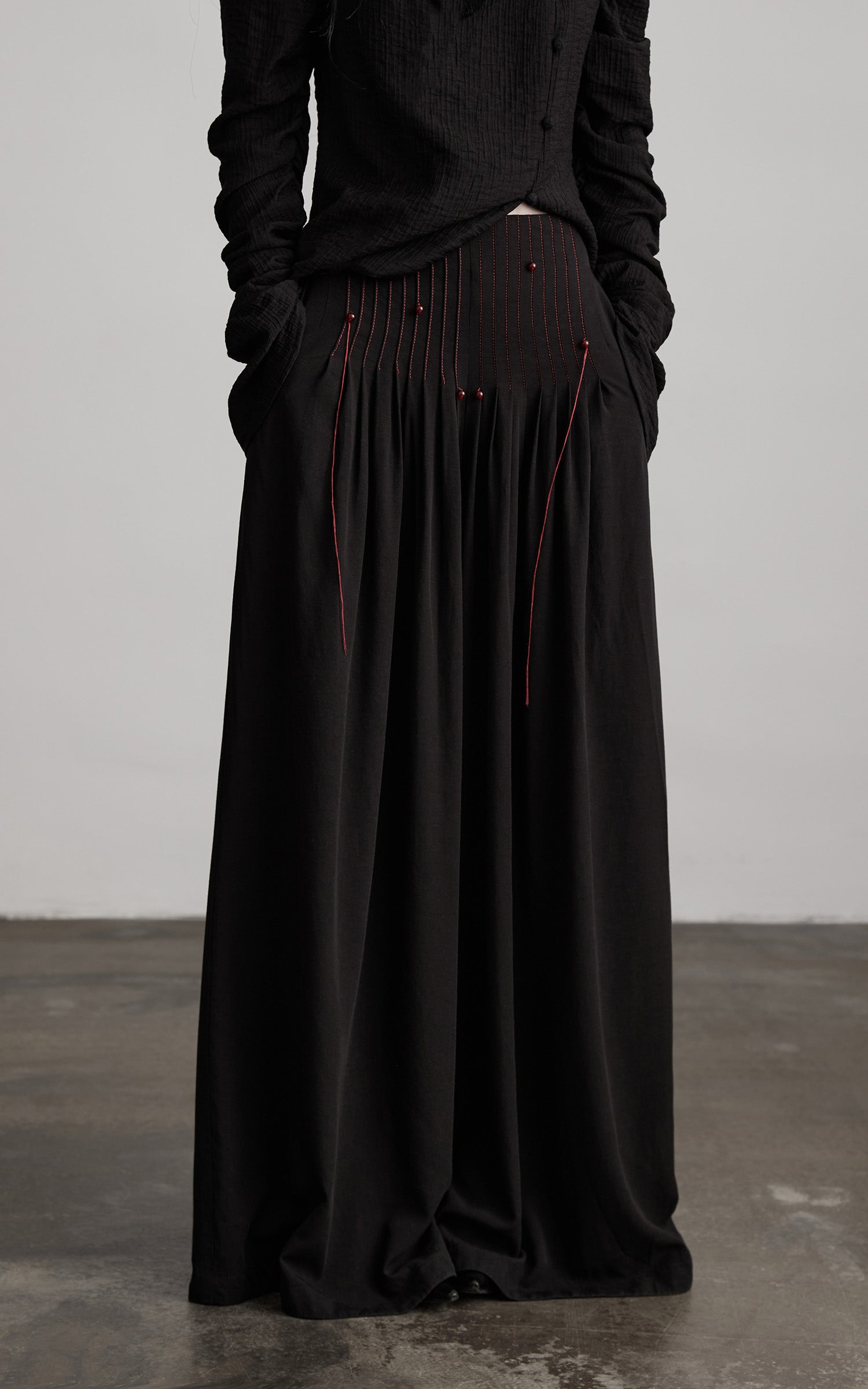 INDULGE Wide-Leg Trousers with Red Stitch Detailing