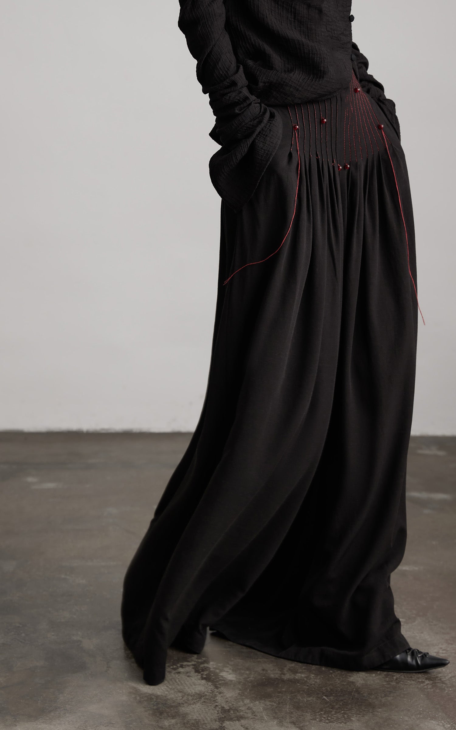 INDULGE Wide-Leg Trousers with Red Stitch Detailing