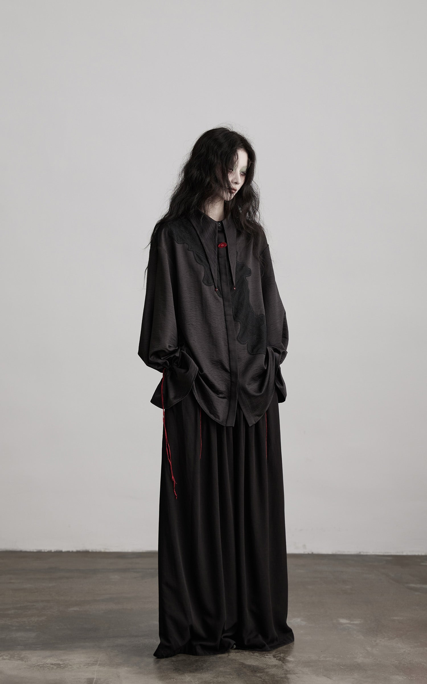 INDULGE Wide-Leg Trousers with Red Stitch Detailing