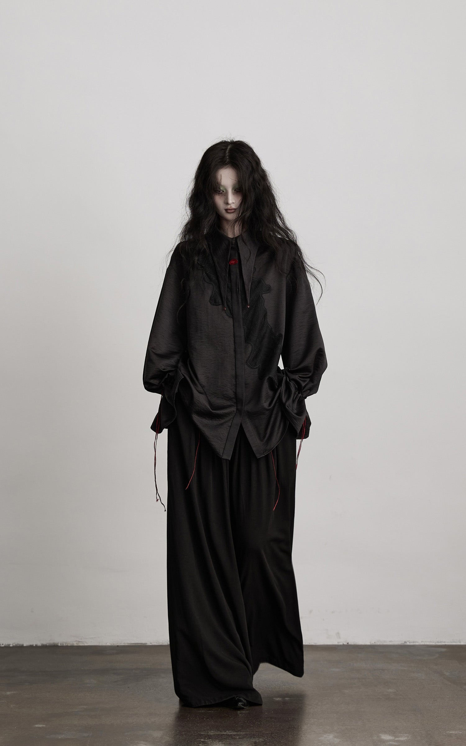 INDULGE Wide-Leg Trousers with Red Stitch Detailing