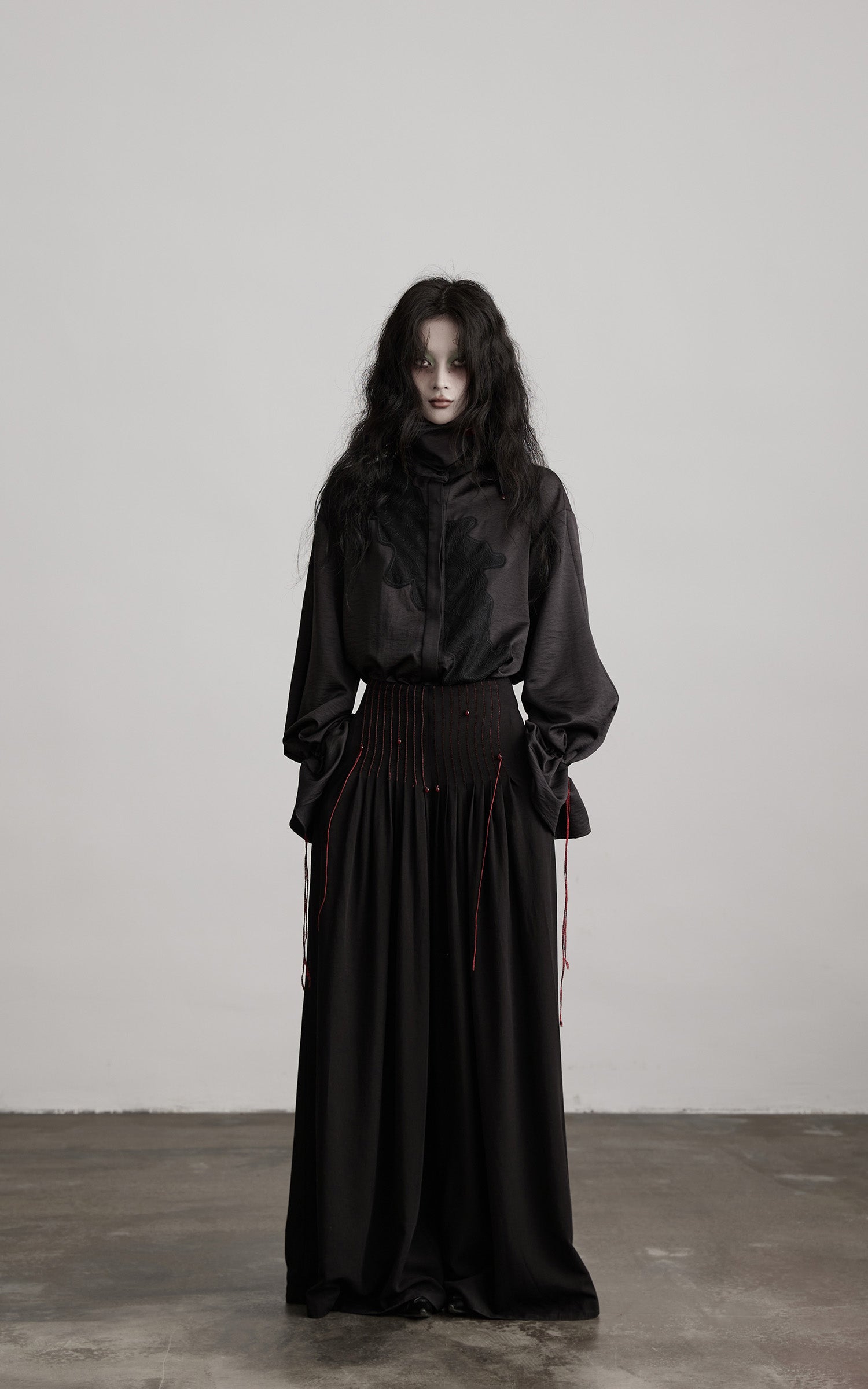 INDULGE Wide-Leg Trousers with Red Stitch Detailing