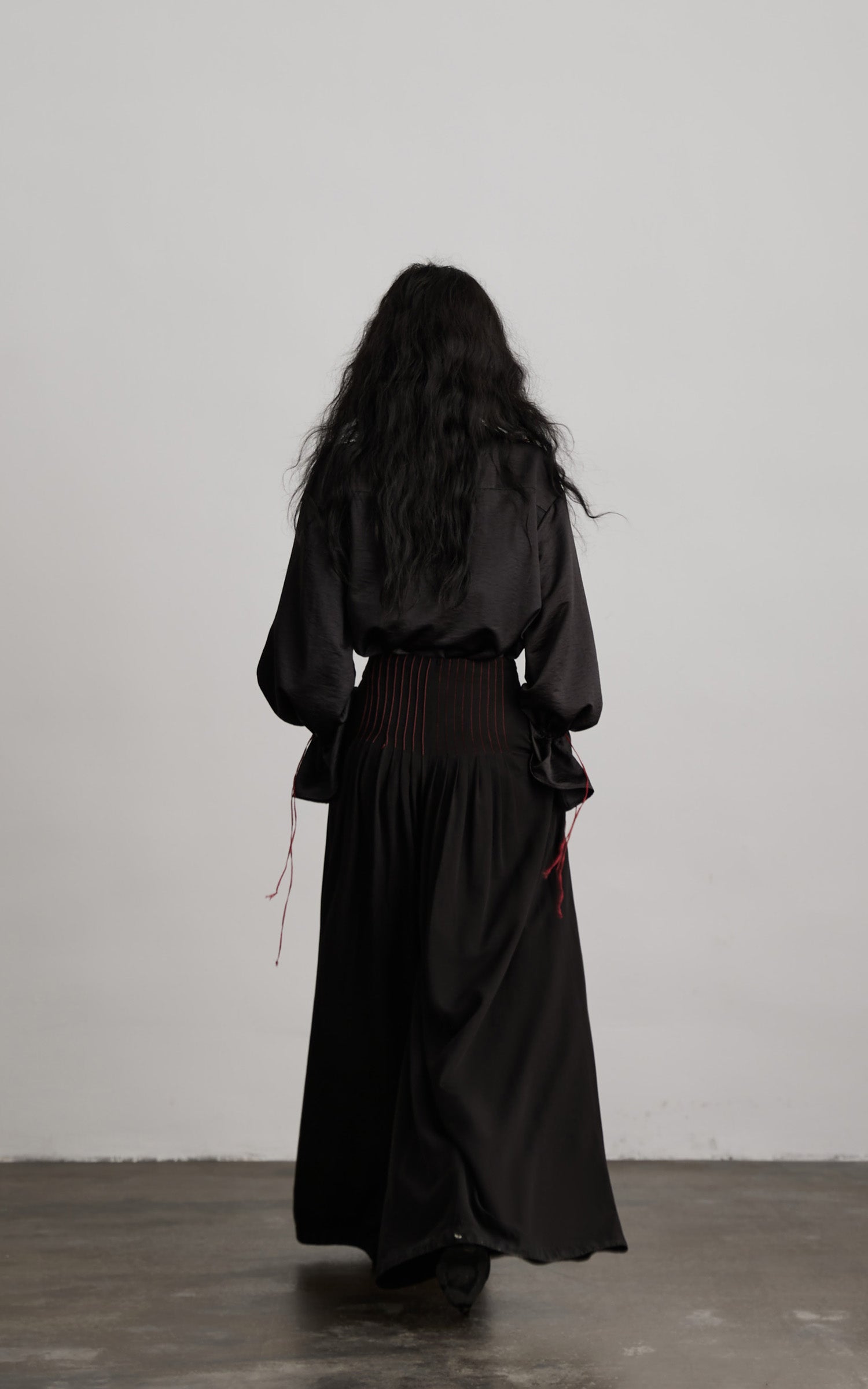 INDULGE Wide-Leg Trousers with Red Stitch Detailing