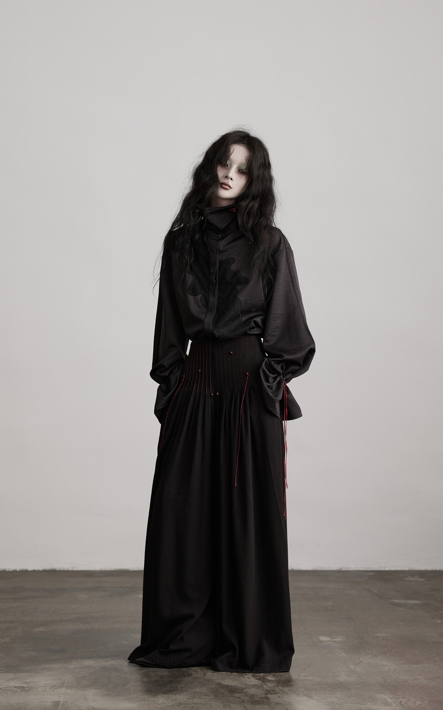 INDULGE Wide-Leg Trousers with Red Stitch Detailing