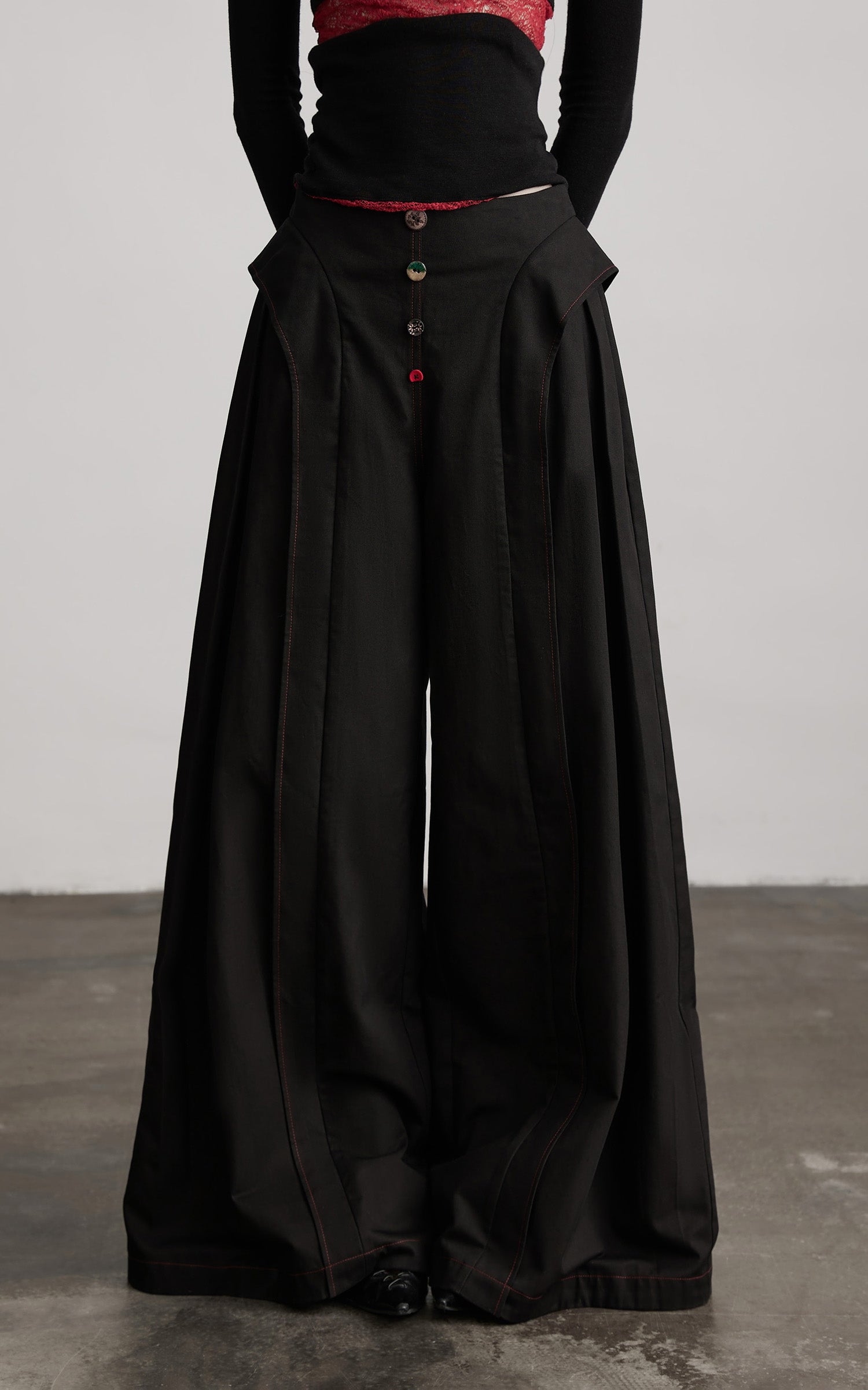 INDULGE Wide-Leg Trousers with Multi-Button Detail