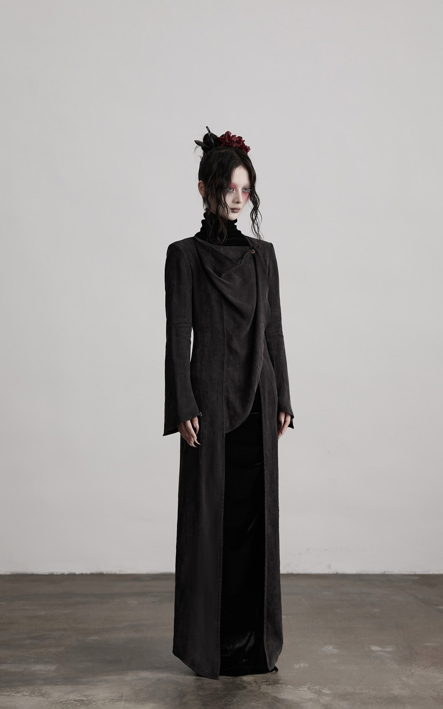 INDULGE Asymmetric Long Shirt Draped Textured Layer Deconstructed Minimal Design