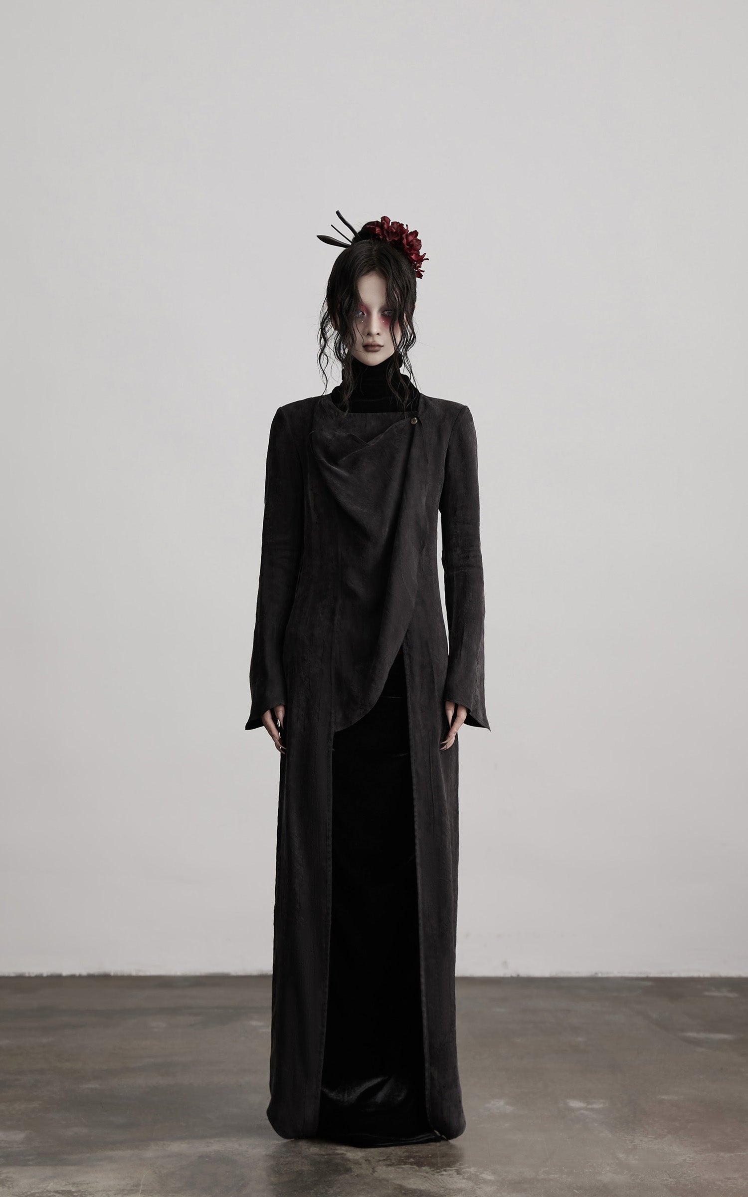 INDULGE Asymmetric Long Shirt Draped Textured Layer Deconstructed Minimal Design