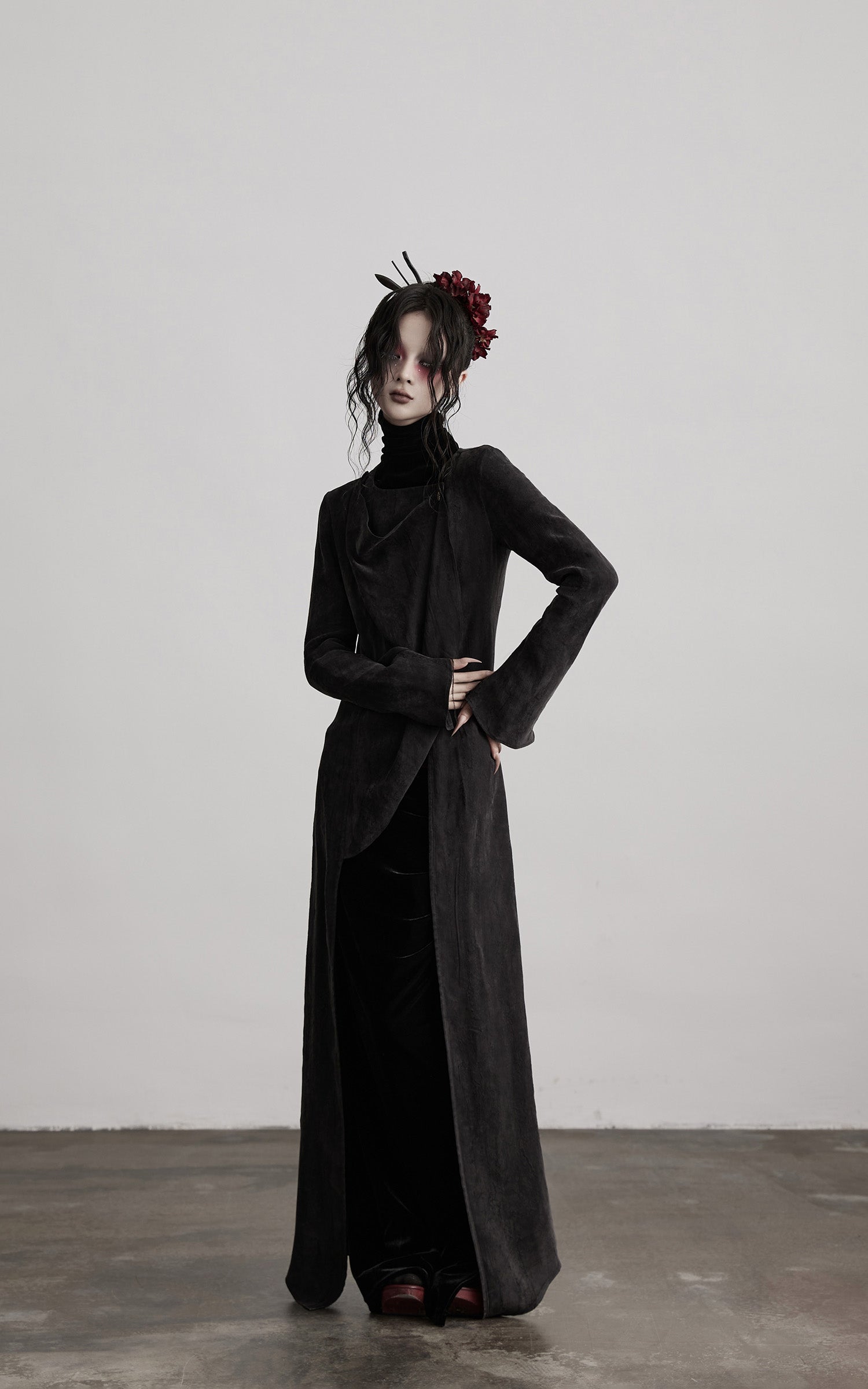 INDULGE Asymmetric Long Shirt Draped Textured Layer Deconstructed Minimal Design