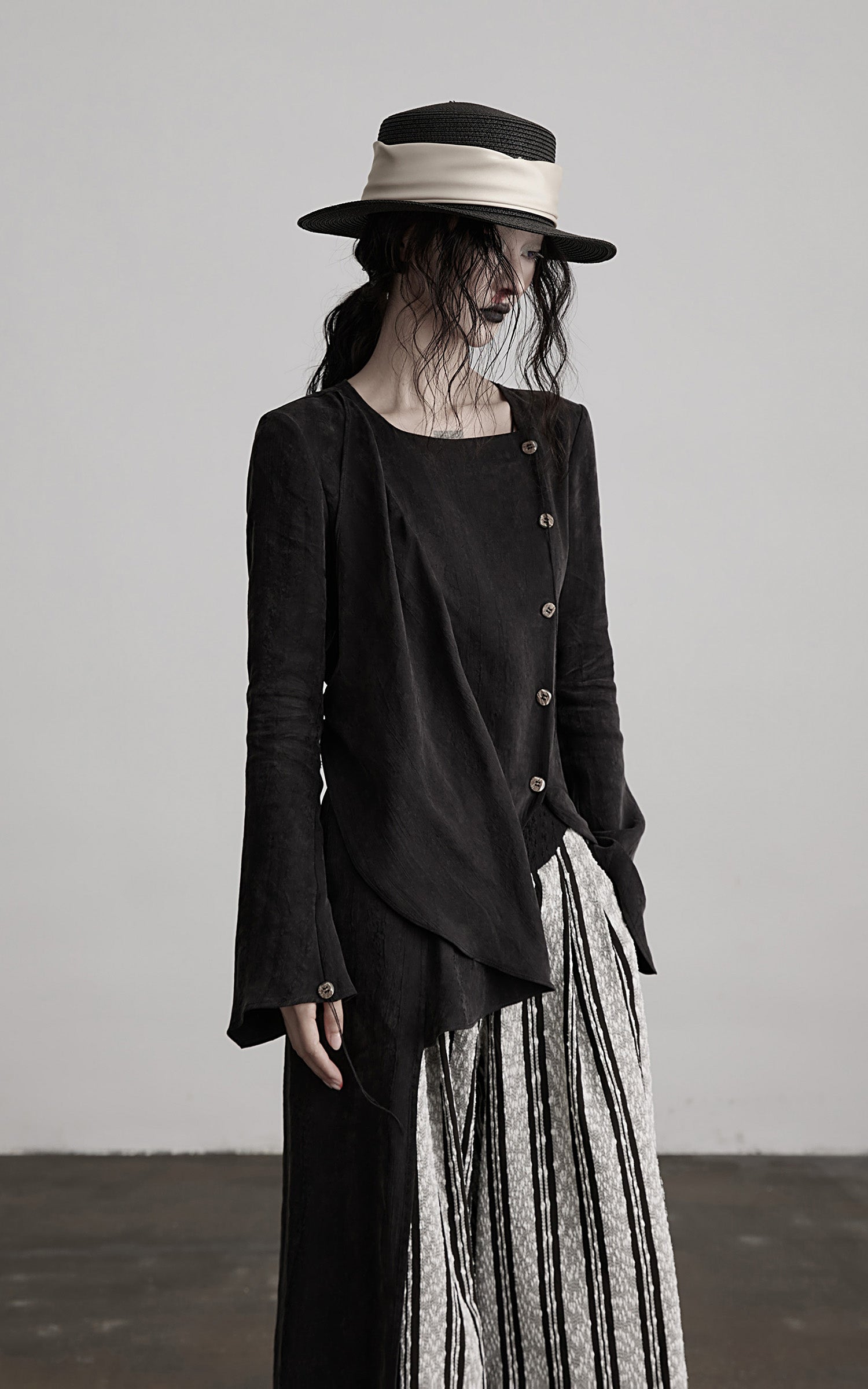 INDULGE Asymmetric Long Shirt Draped Textured Layer Deconstructed Minimal Design