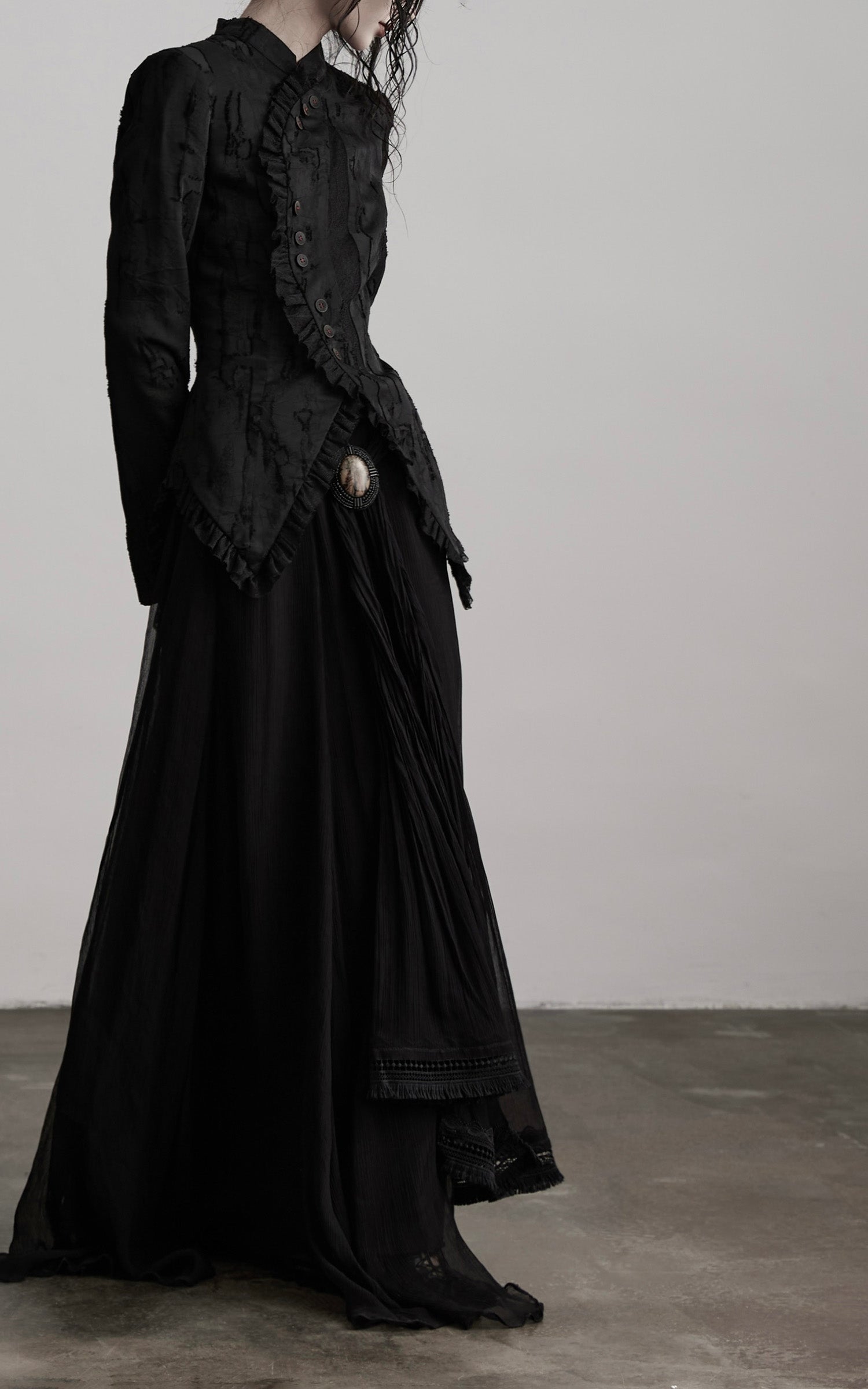 INDULGE Textured Asymmetric Blazer with Ruffled Edge and Fitted Silhouette