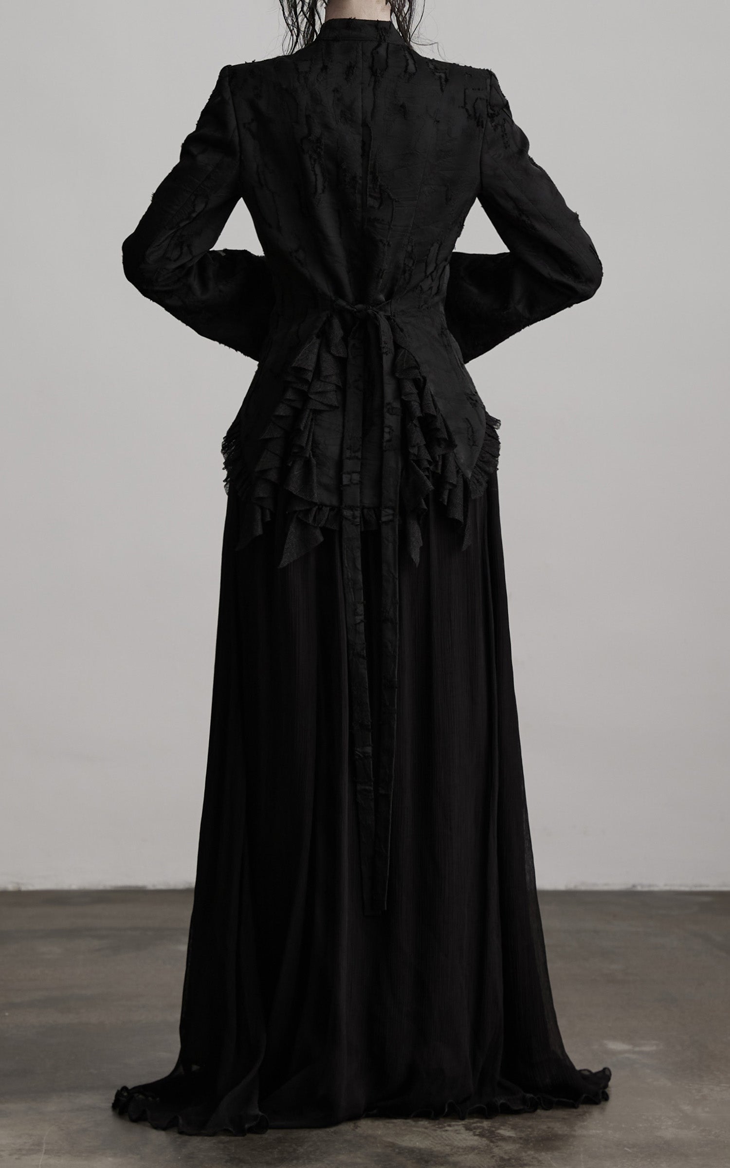 INDULGE Textured Asymmetric Blazer with Ruffled Edge and Fitted Silhouette