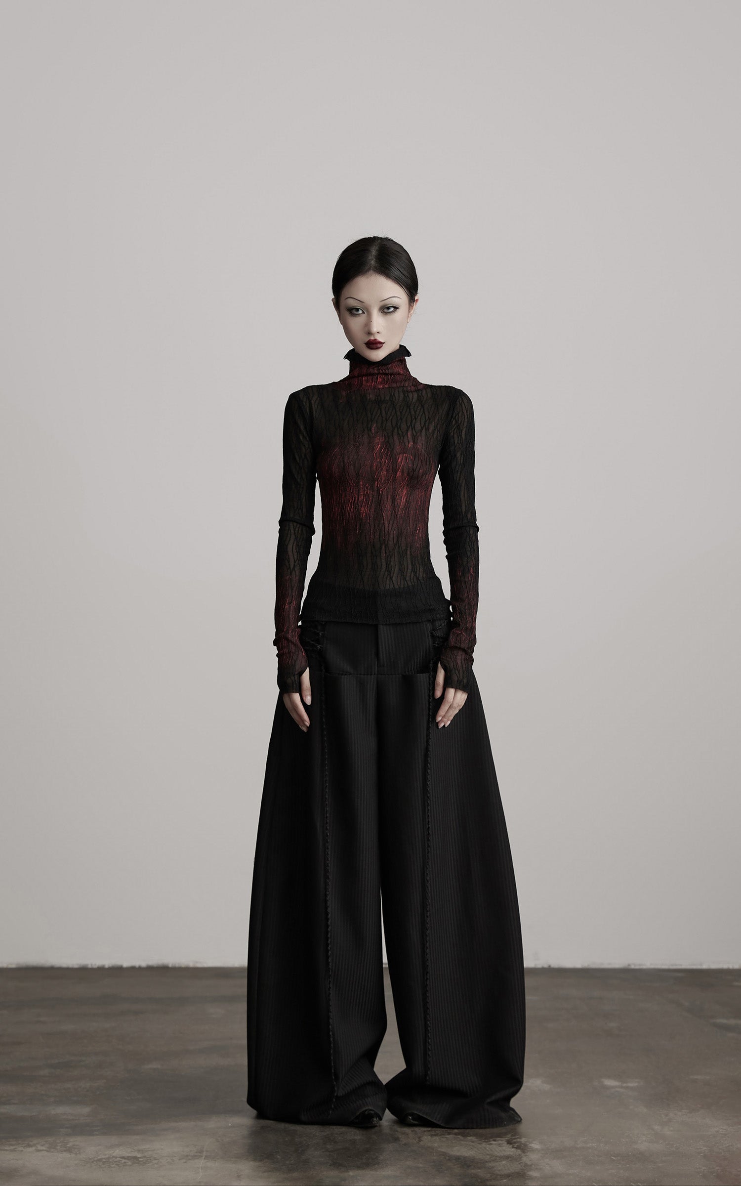 INDULGE Sheer Textured Turtleneck Top