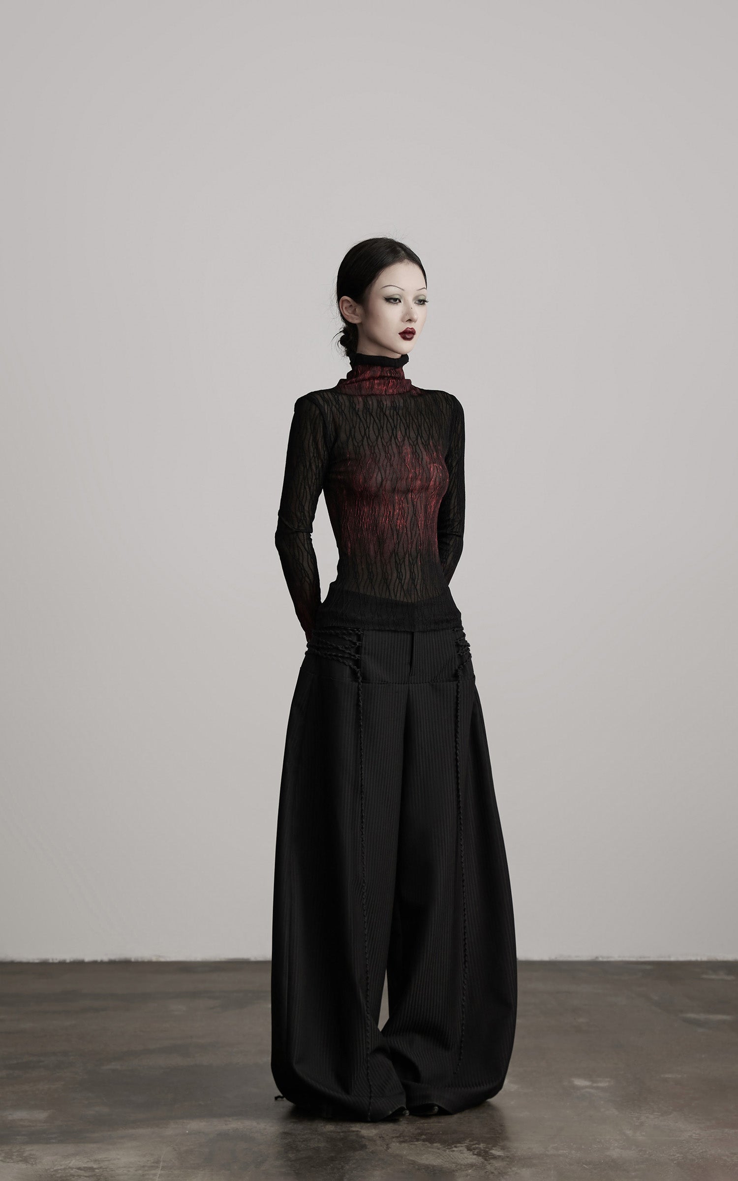 INDULGE Sheer Textured Turtleneck Top