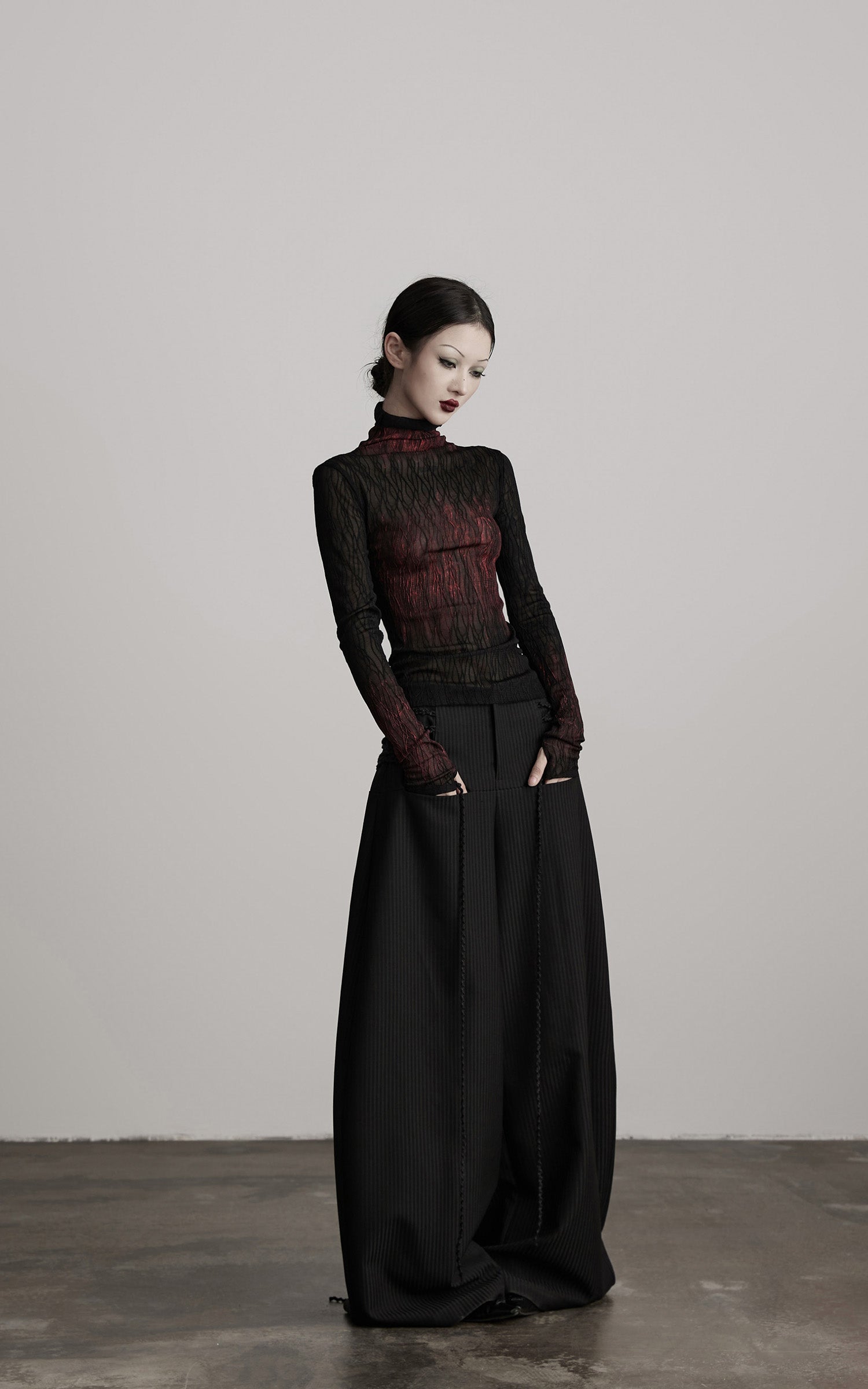 INDULGE Sheer Textured Turtleneck Top