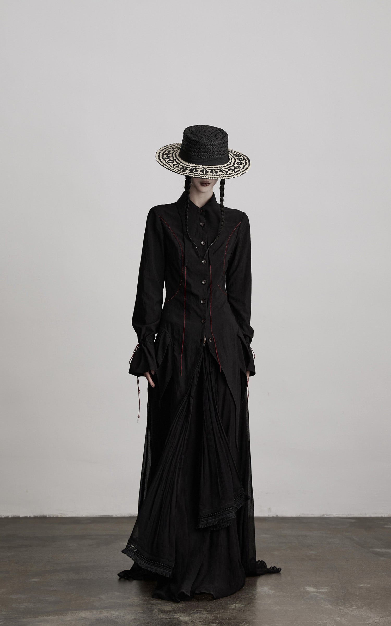 INDULGE Asymmetric Hem Shirt with Red Stitch Detail