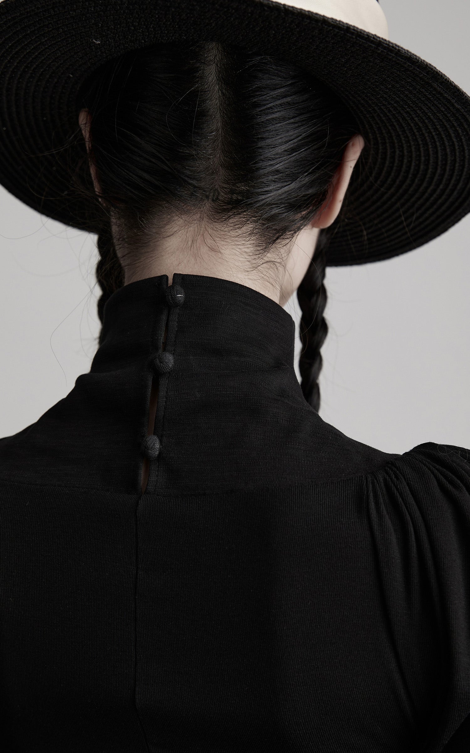 INDULGE High Neck Ruched Long Sleeve Top with Draped Front Detail