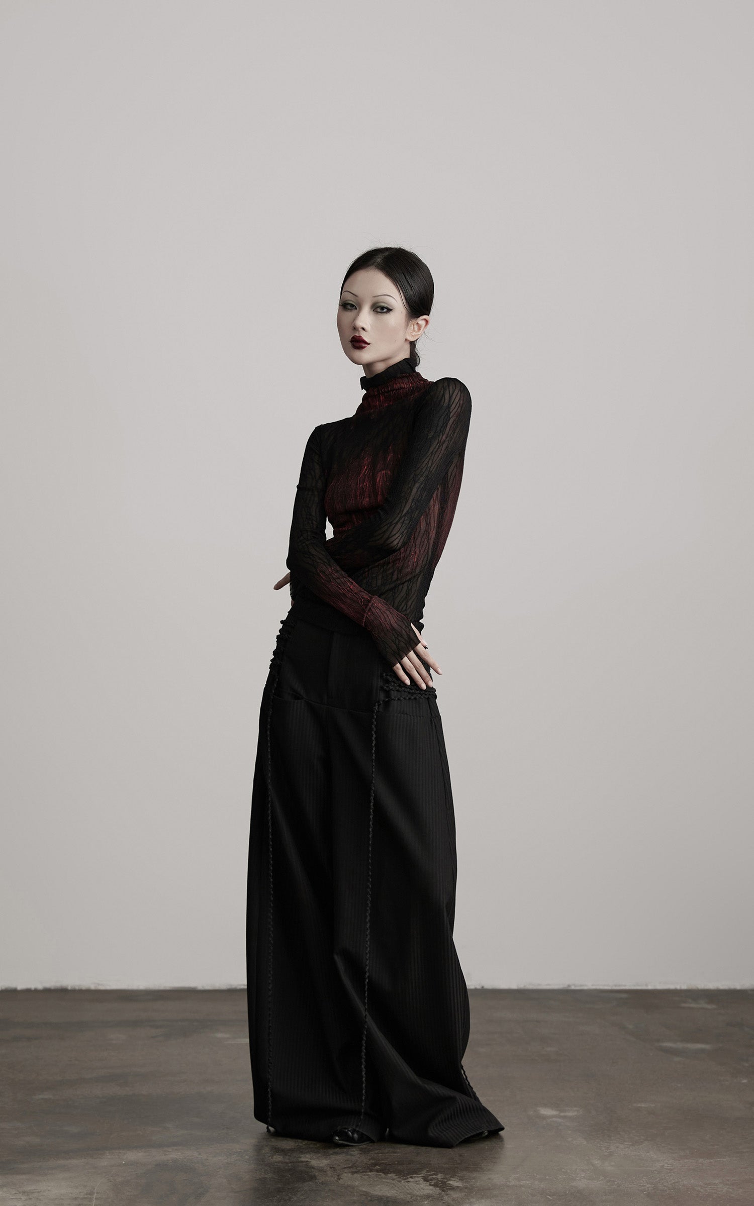 INDULGE Sheer Textured Turtleneck Top