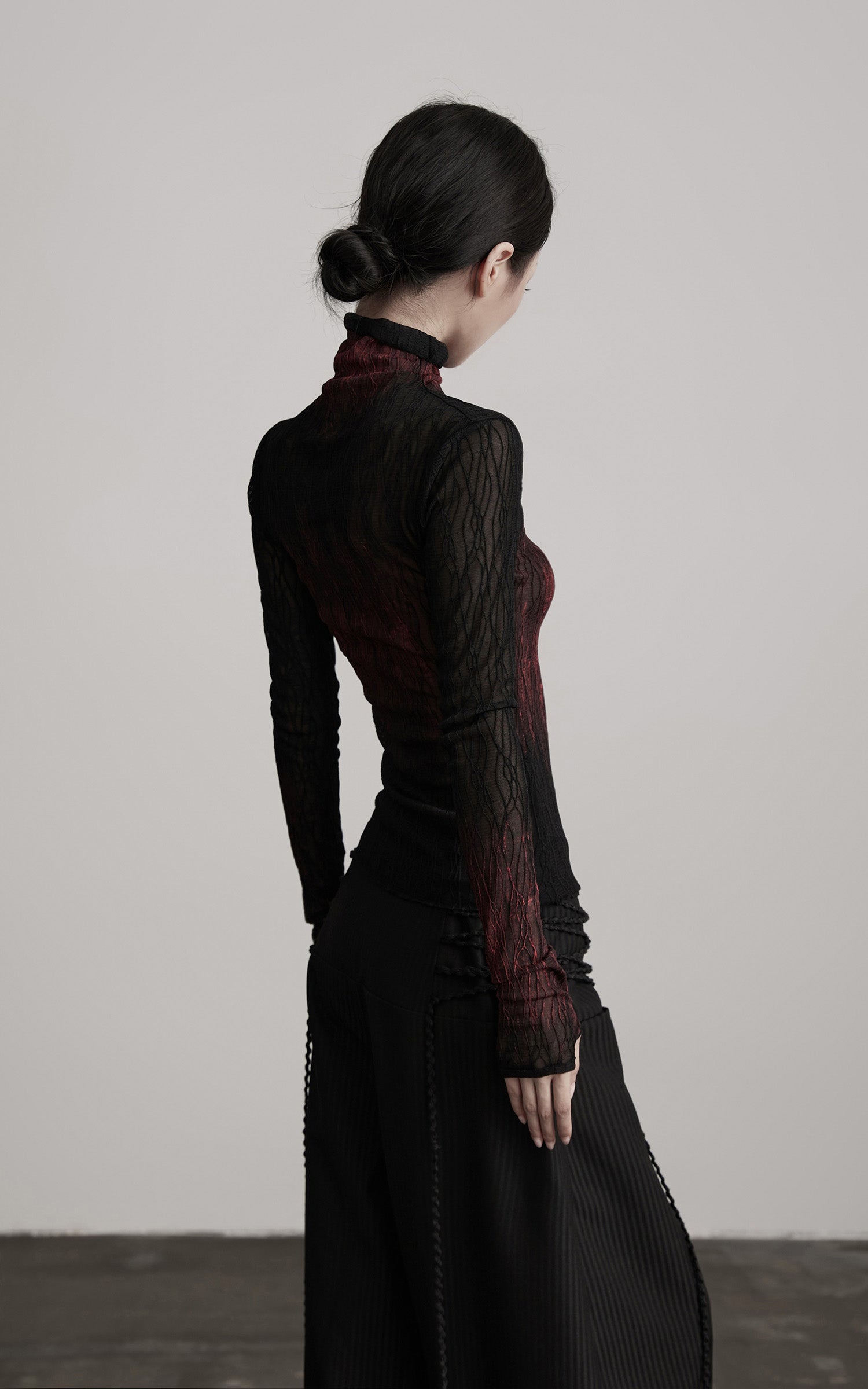 INDULGE Sheer Textured Turtleneck Top